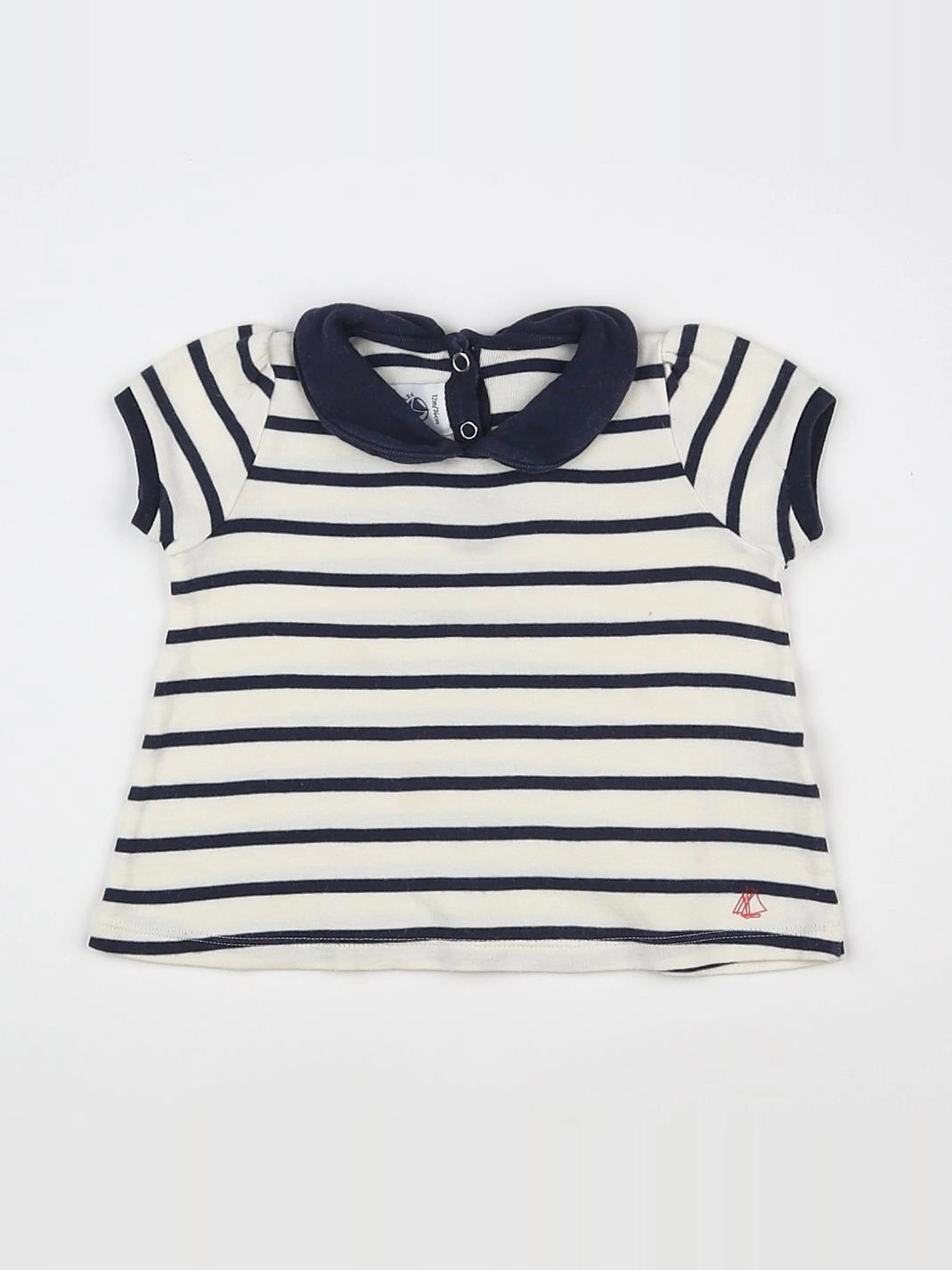 Petit Bateau - tee-shirt blanc, bleu - 12 mois
