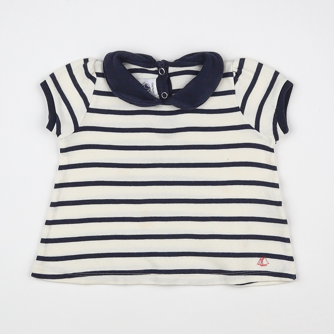 Petit Bateau - tee-shirt blanc, bleu - 12 mois