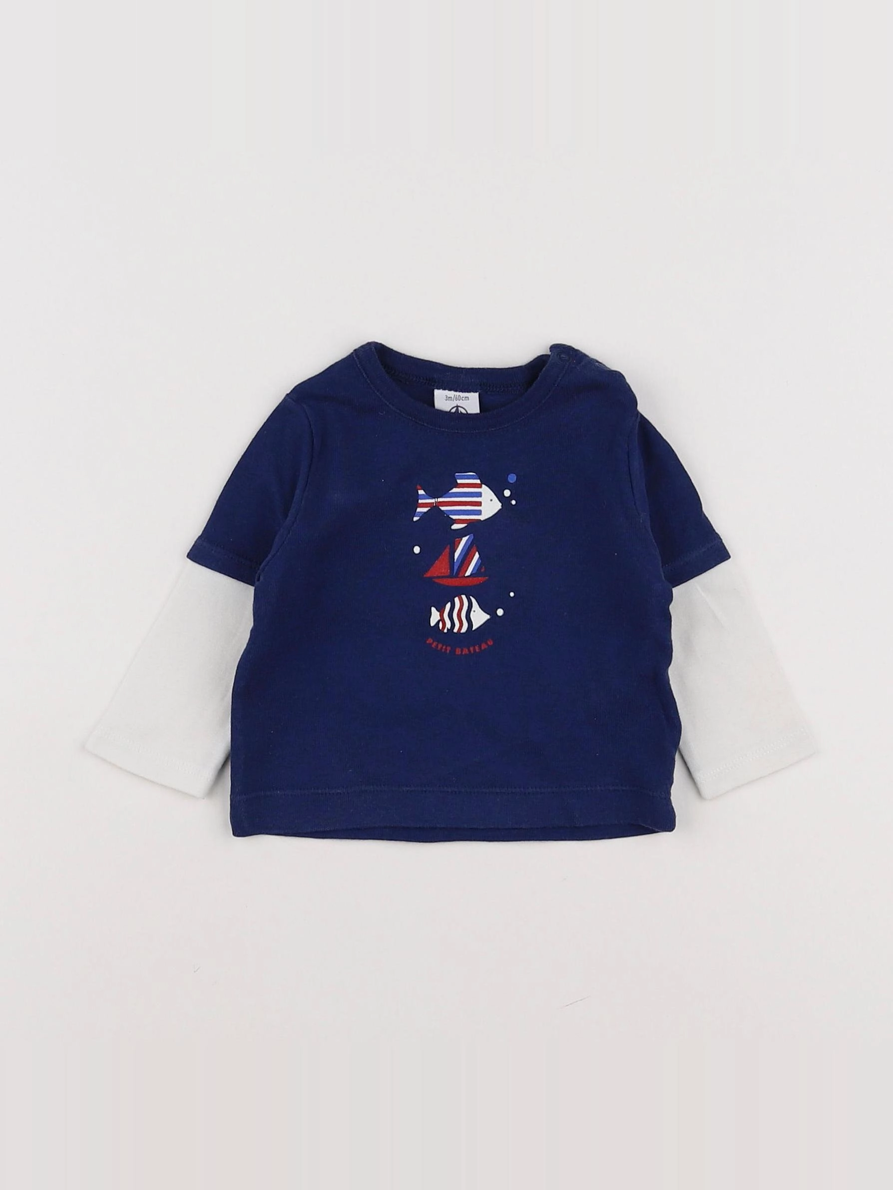 Petit Bateau - tee-shirt blanc, bleu - 3 mois
