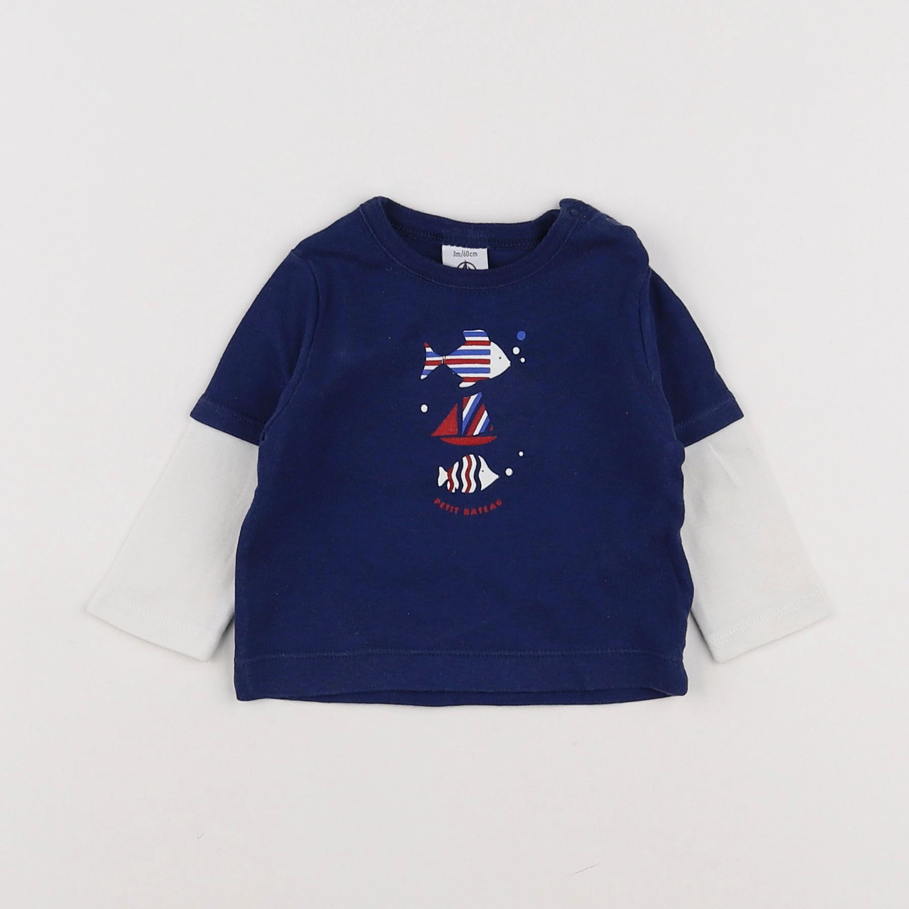Petit Bateau - tee-shirt blanc, bleu - 3 mois