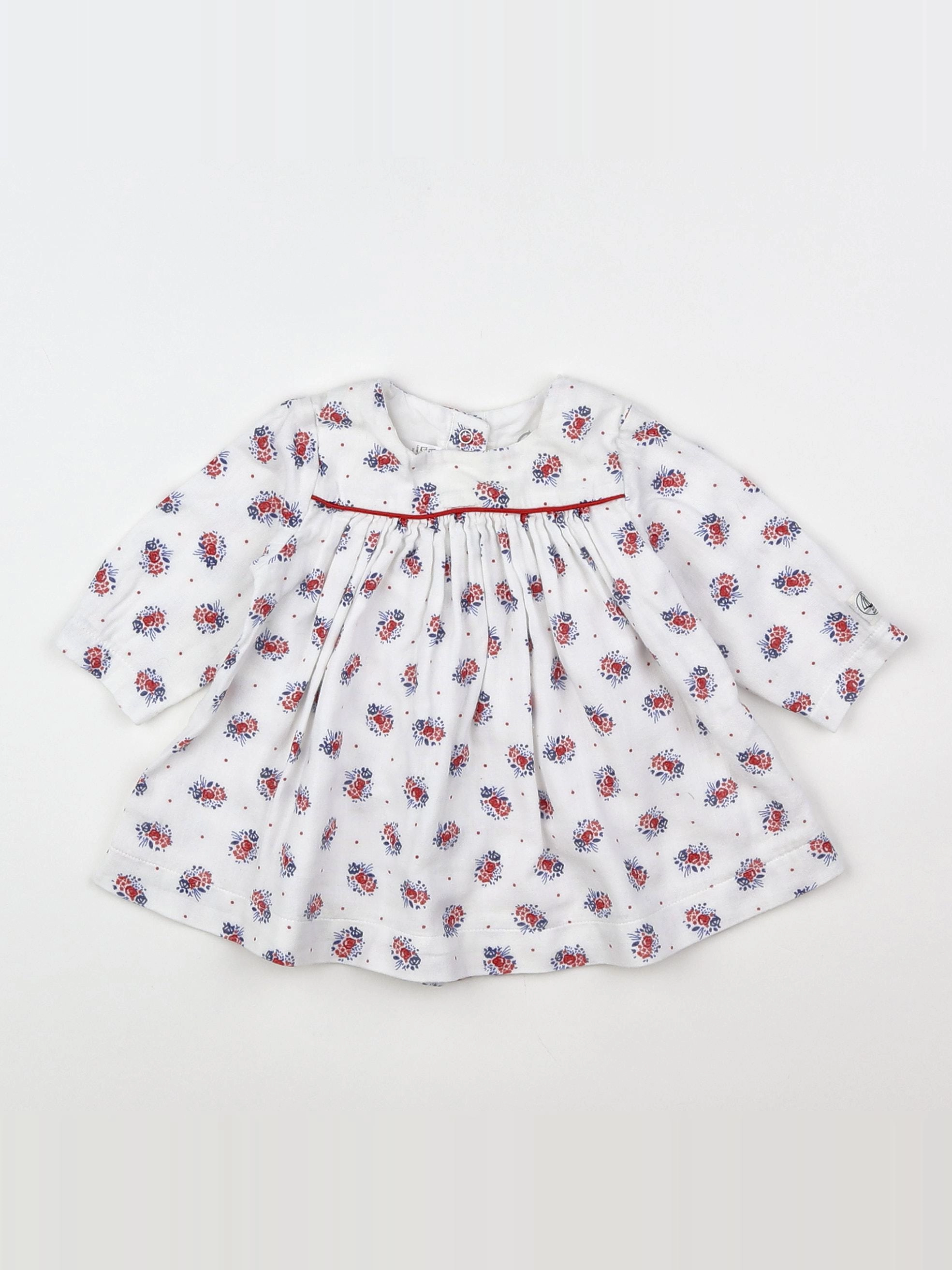 Petit Bateau - robe blanc, rouge - 3 mois