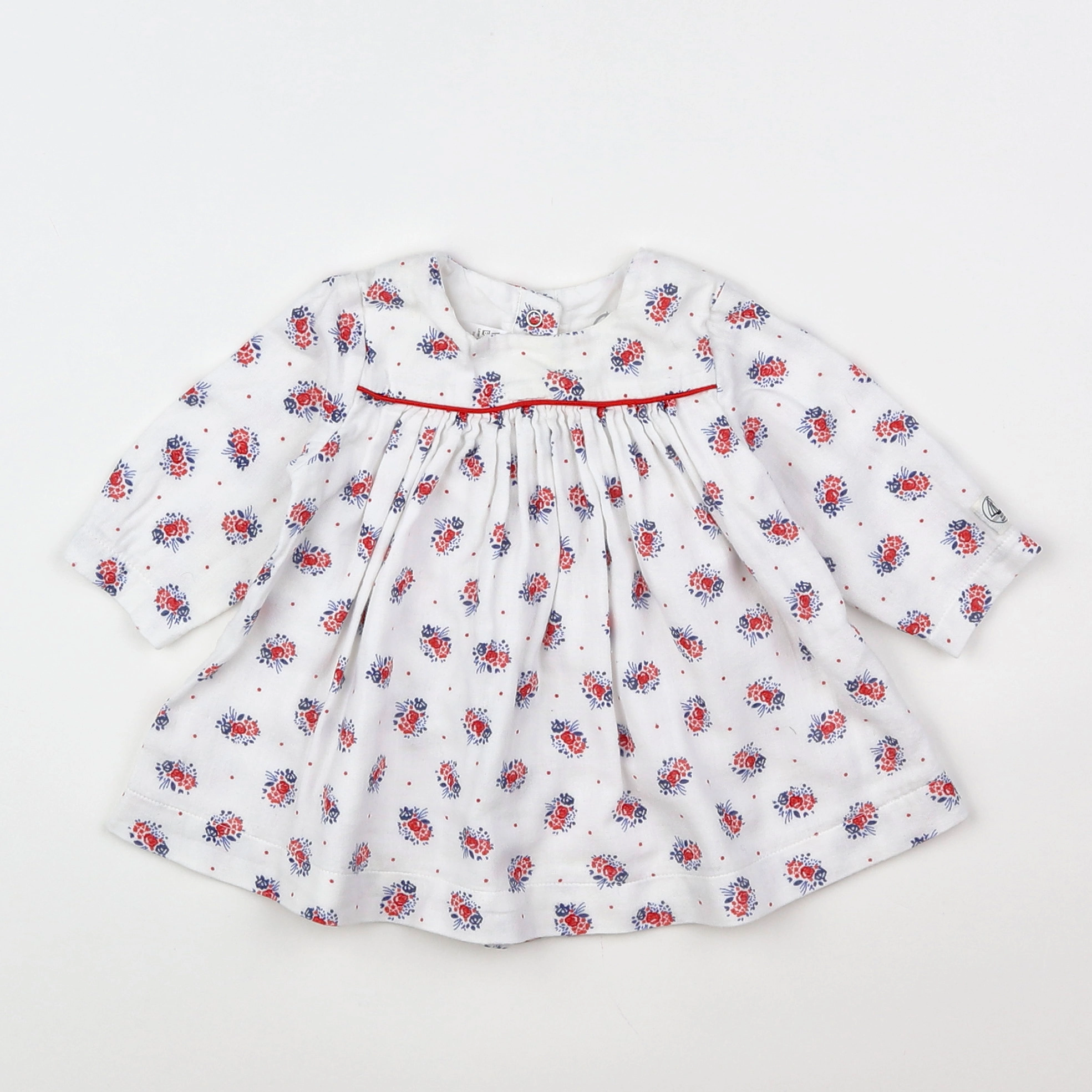 Petit Bateau - robe blanc, rouge - 3 mois