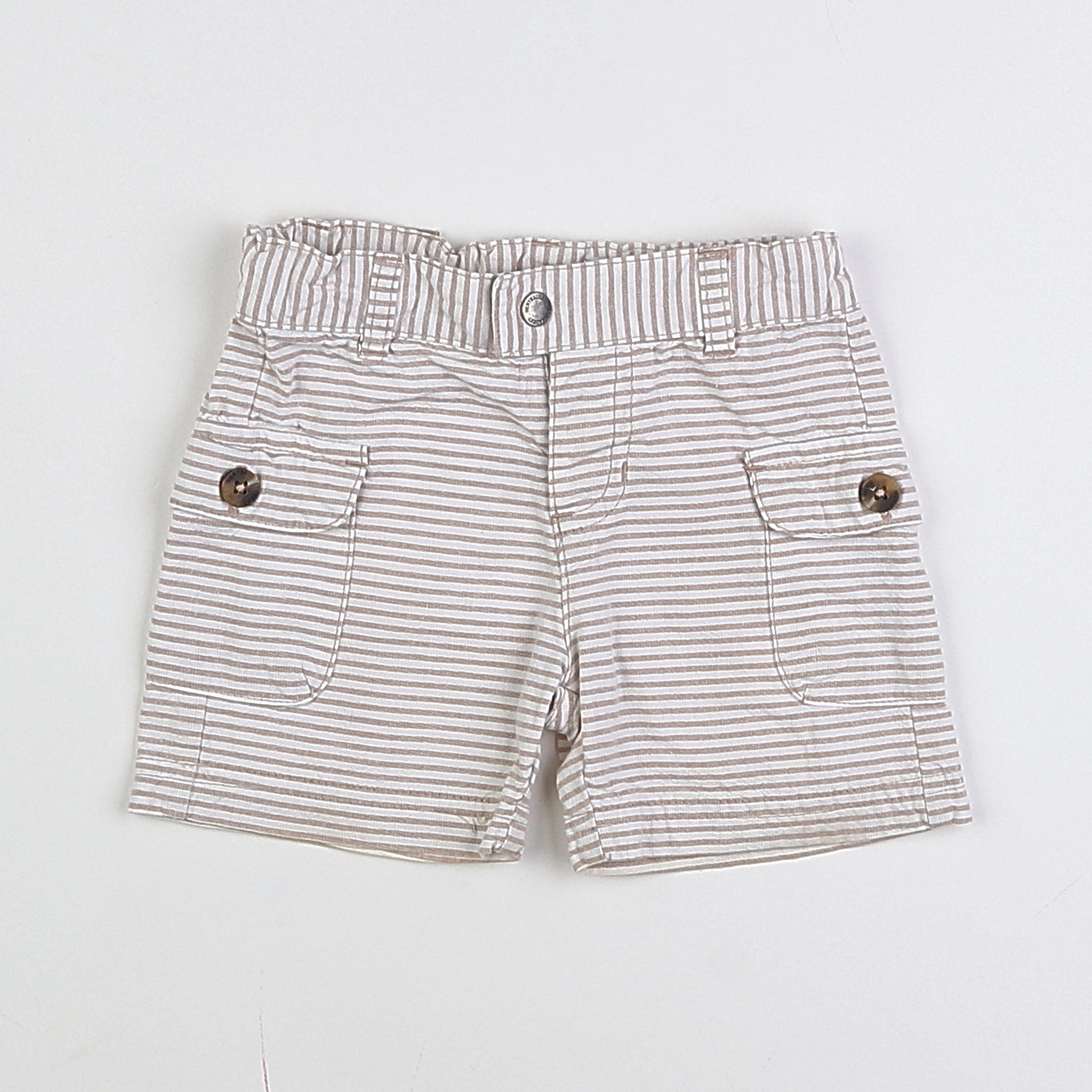 Vertbaudet - short blanc, marron - 12 mois