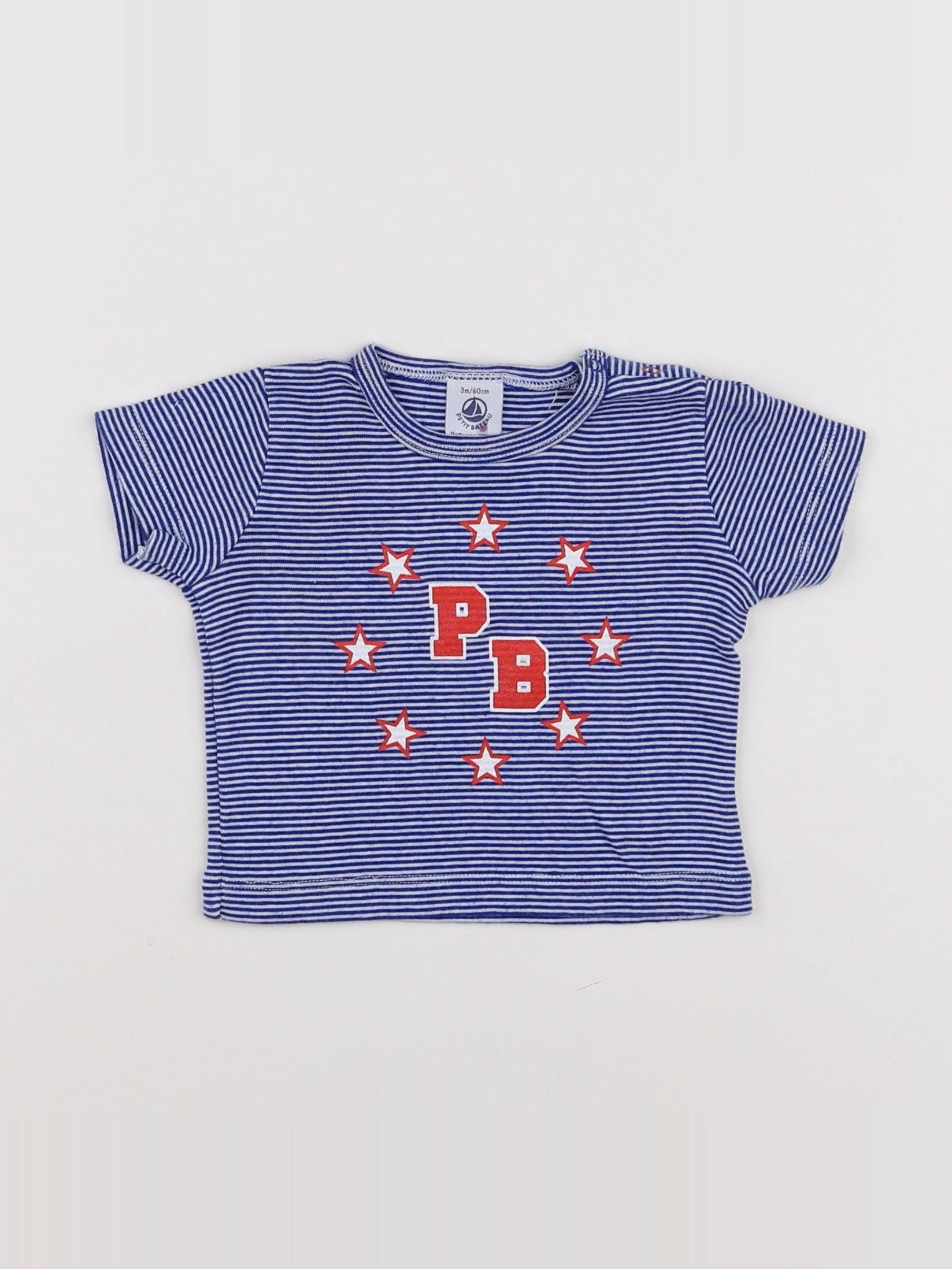 Petit Bateau - tee-shirt bleu, blanc - 3 mois
