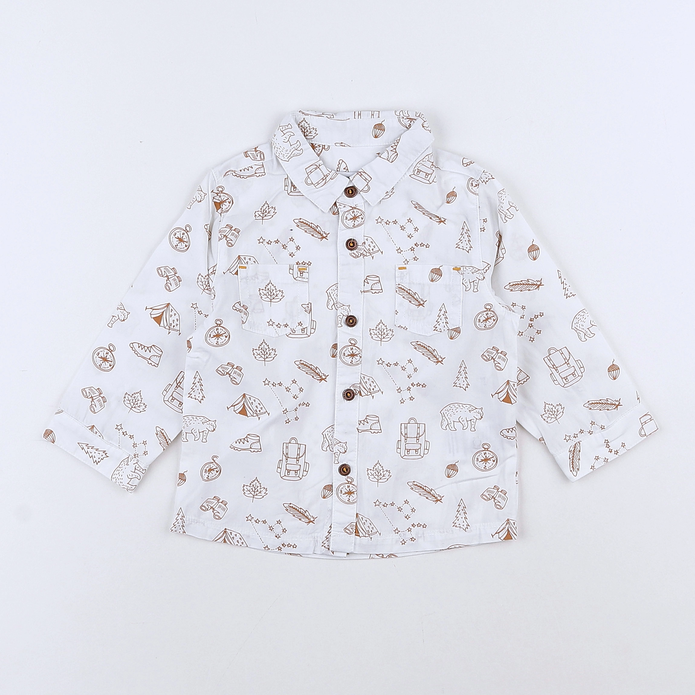 Vertbaudet - chemise blanc, marron - 12 mois