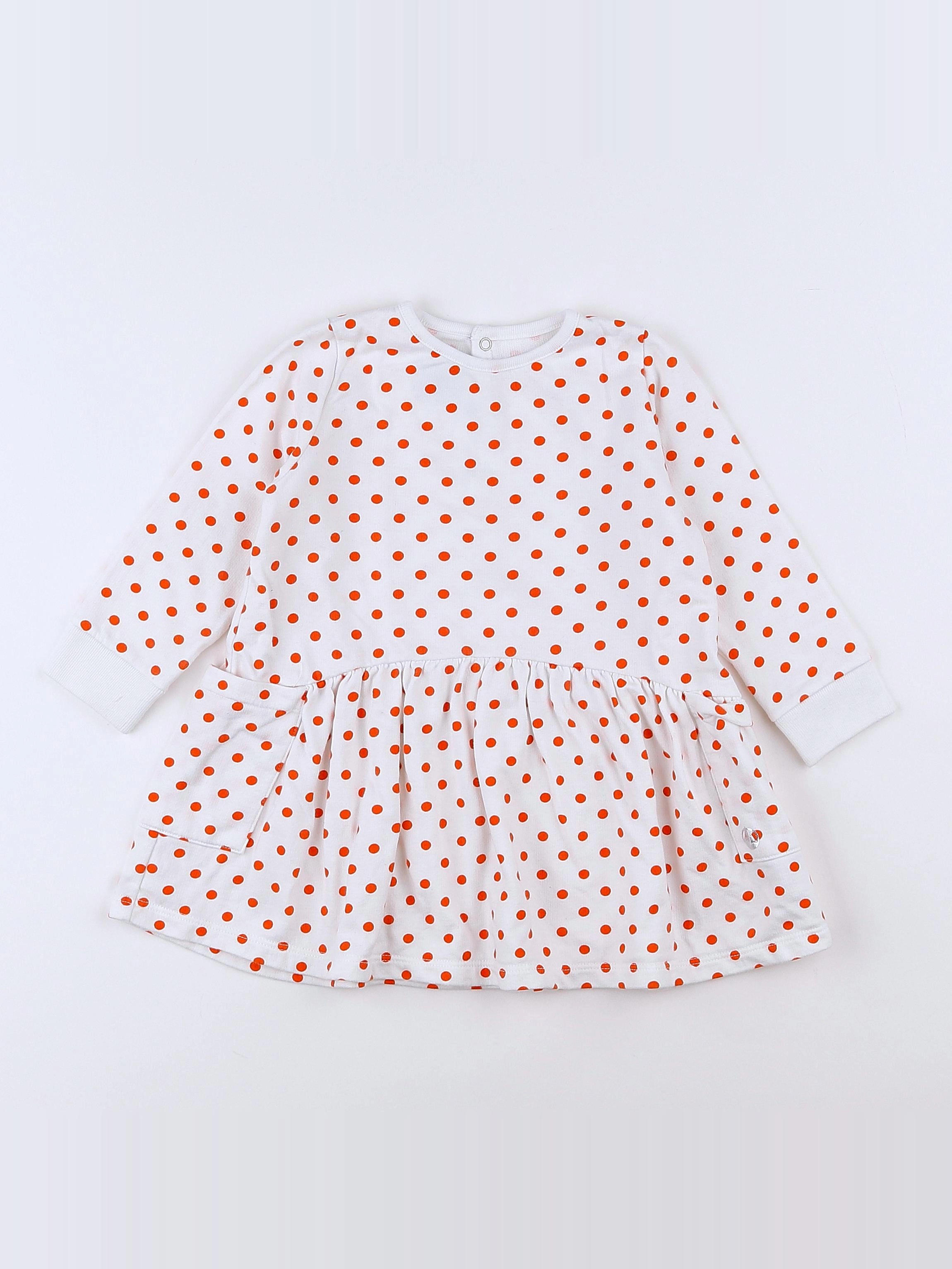Petit Bateau - robe blanc, orange - 18 mois