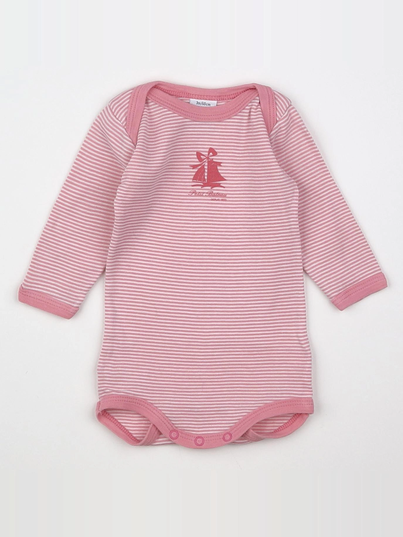 Petit Bateau - body rose, blanc - 3 mois
