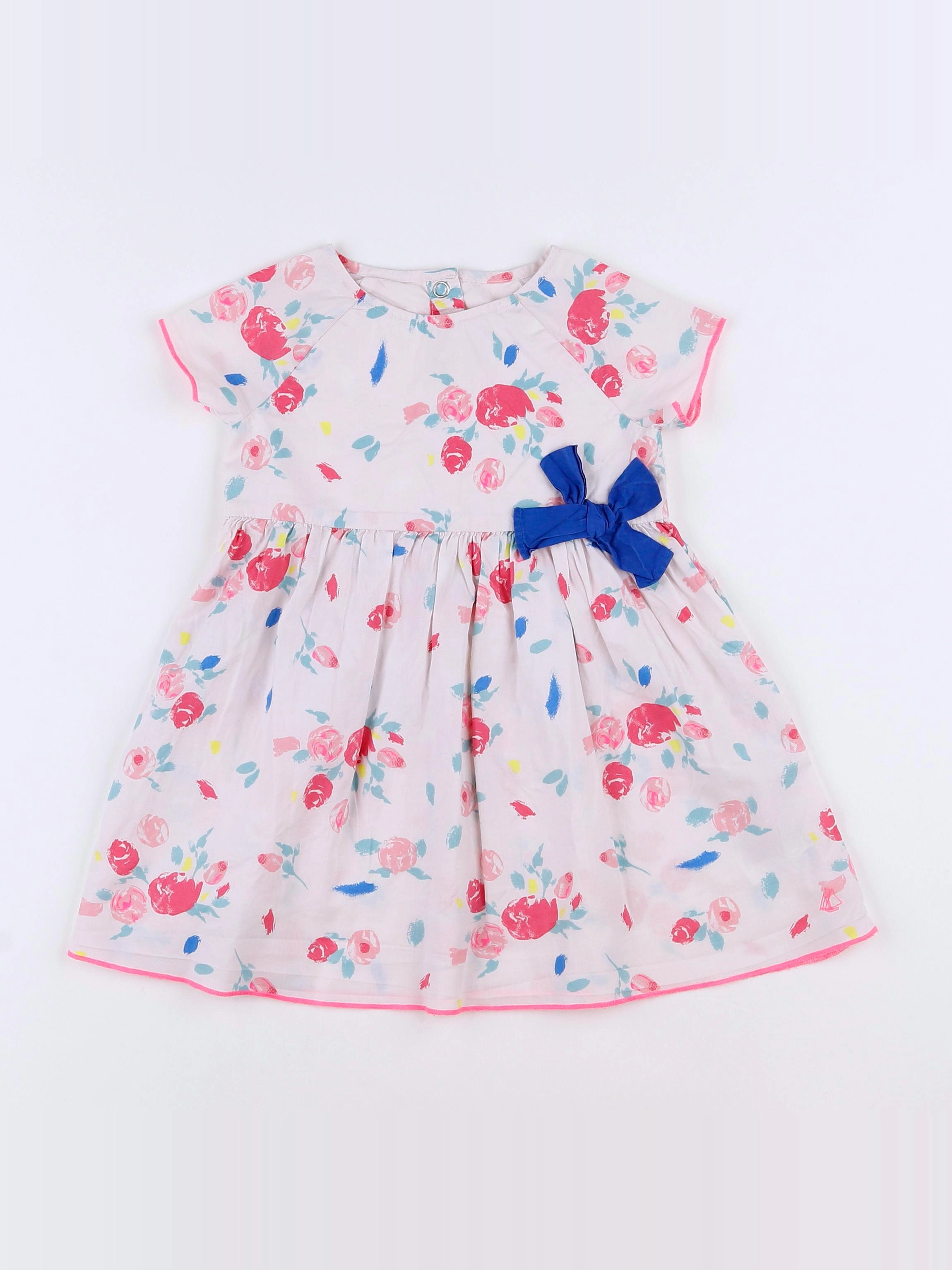 Petit Bateau - robe blanc, rose - 18 mois