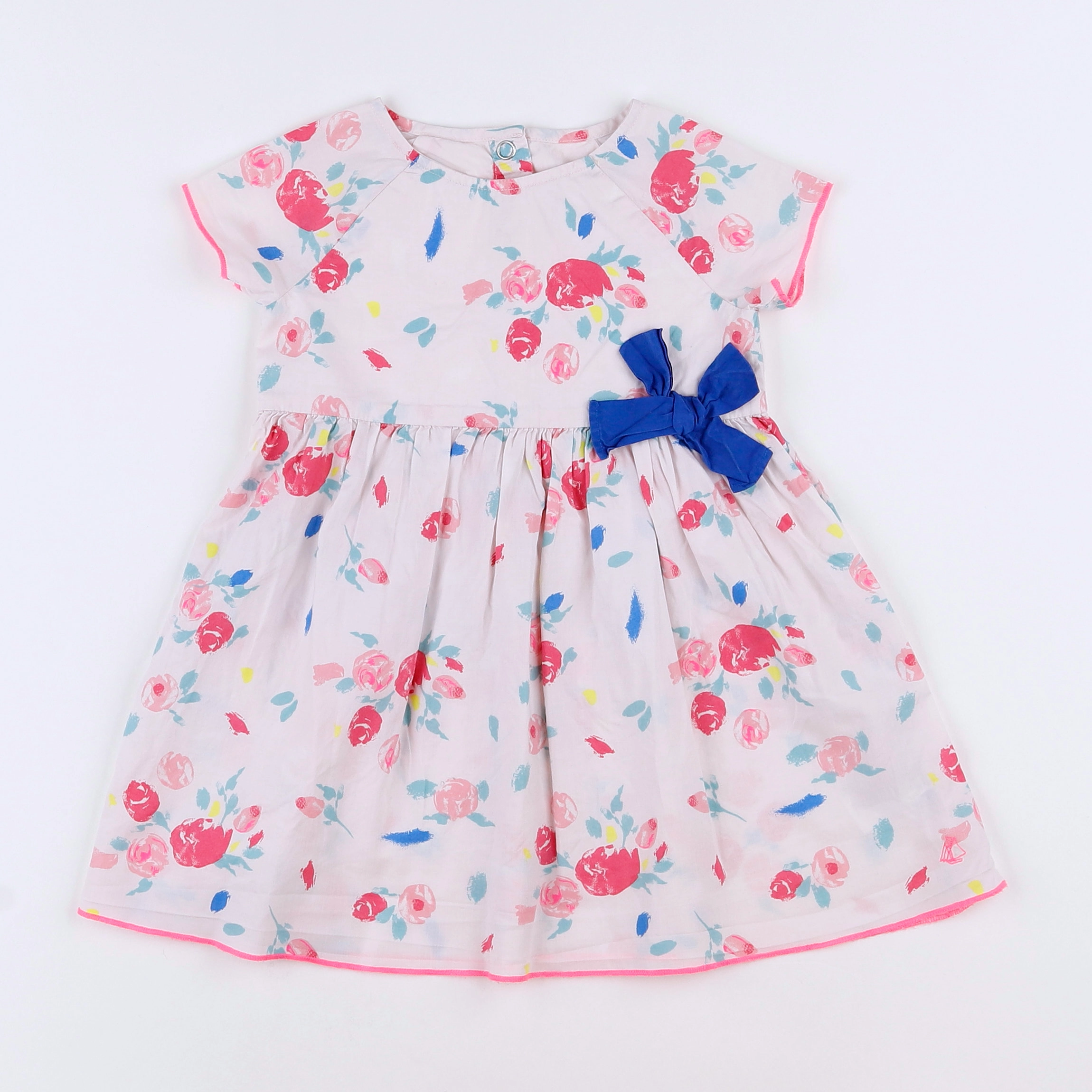 Petit Bateau - robe blanc, rose - 18 mois