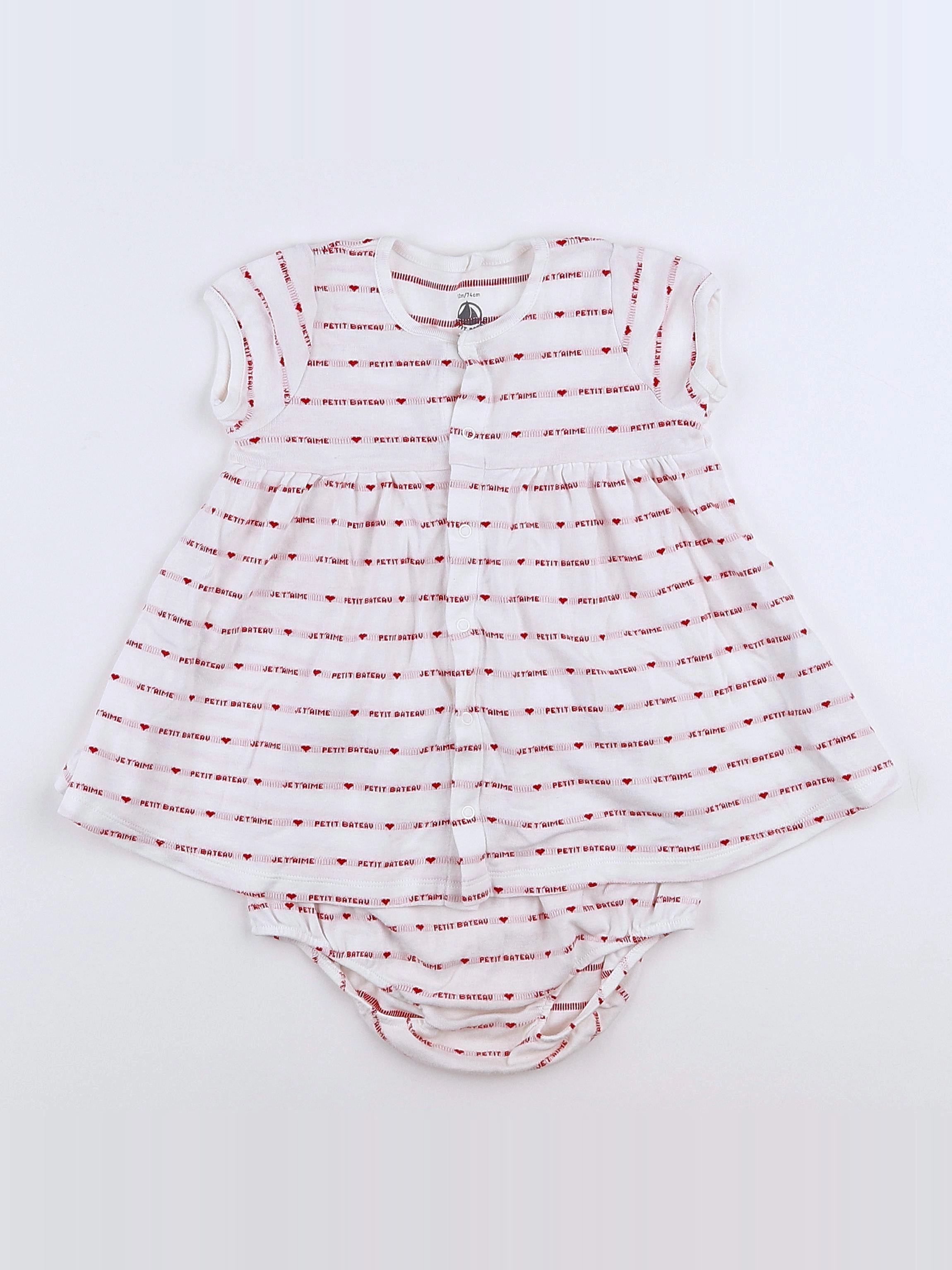 Petit Bateau - robe blanc, rouge - 12 mois