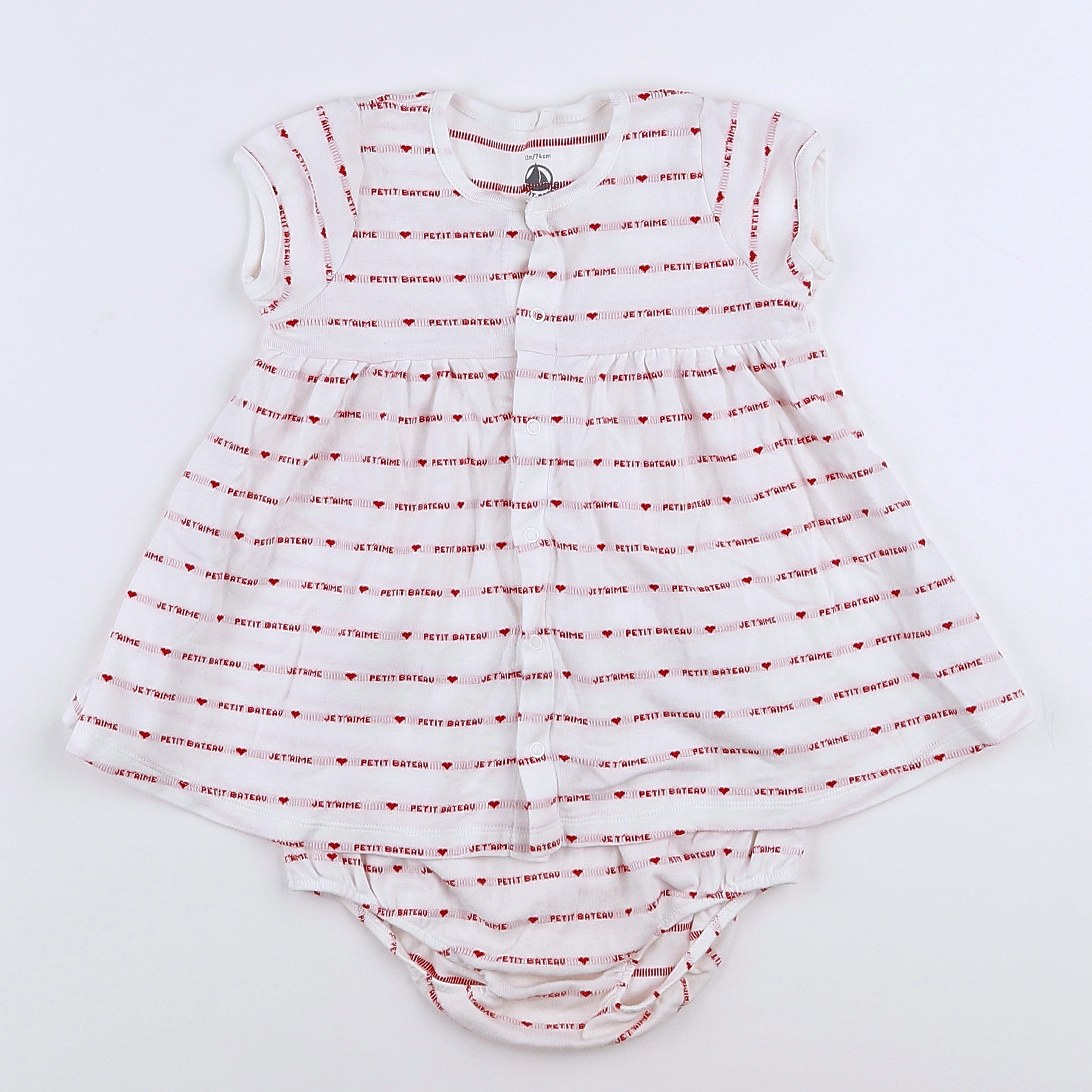 Petit Bateau - robe blanc, rouge - 12 mois