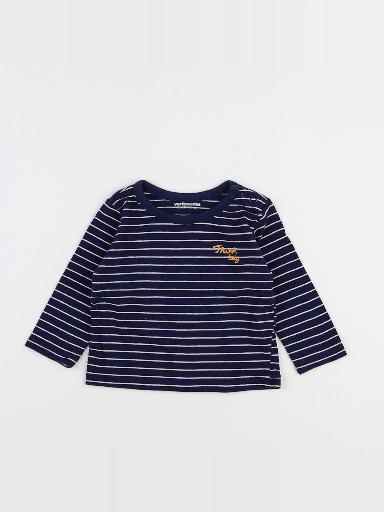 Vertbaudet - tee-shirt blanc, bleu - 3 mois