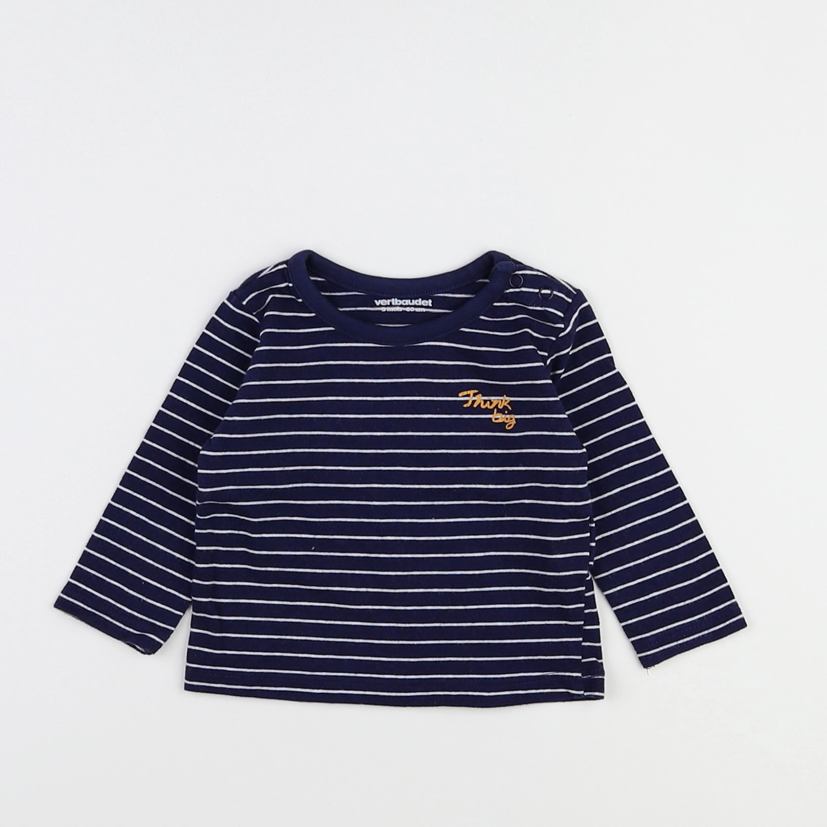 Vertbaudet - tee-shirt blanc, bleu - 3 mois