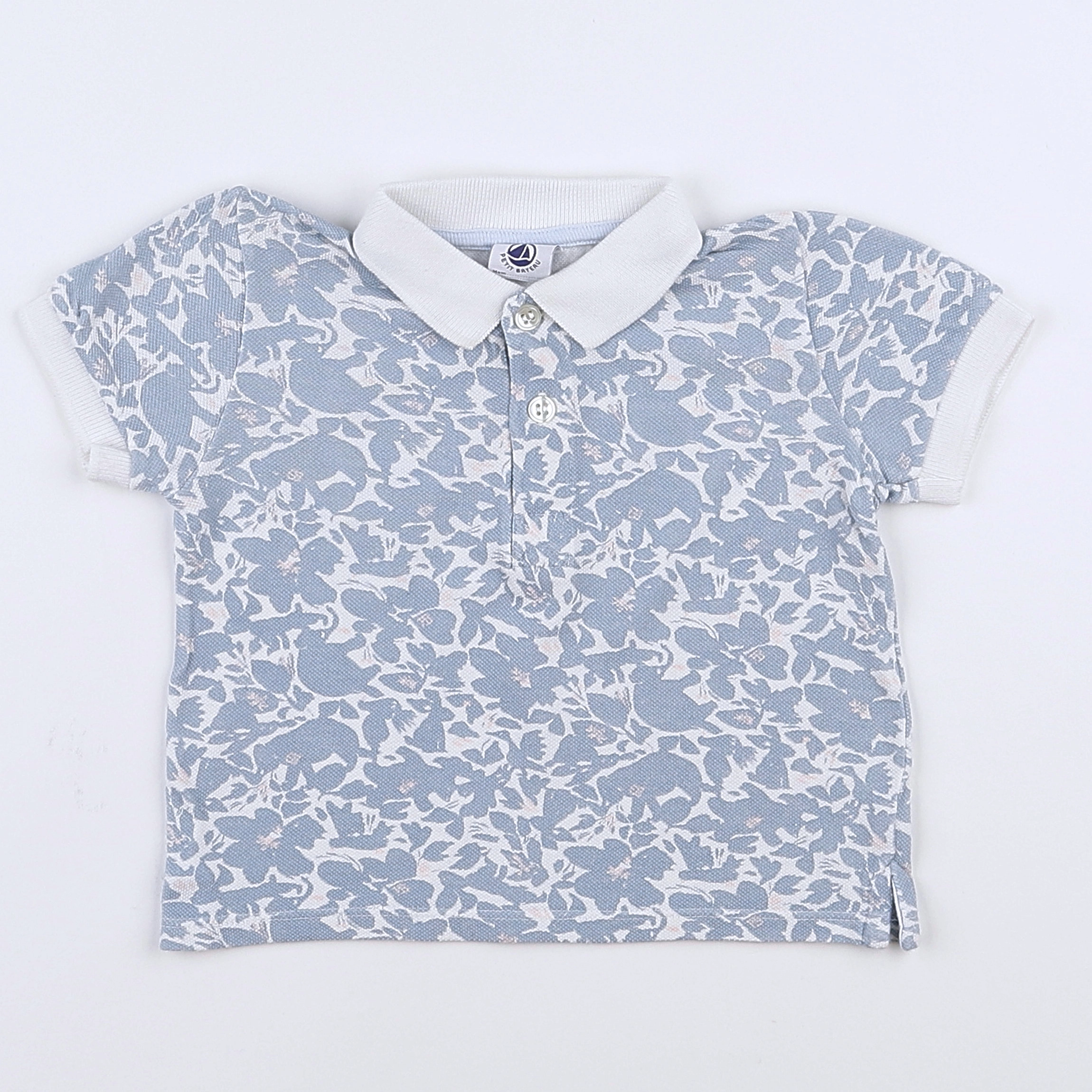 Petit Bateau - polo bleu, blanc - 12 mois