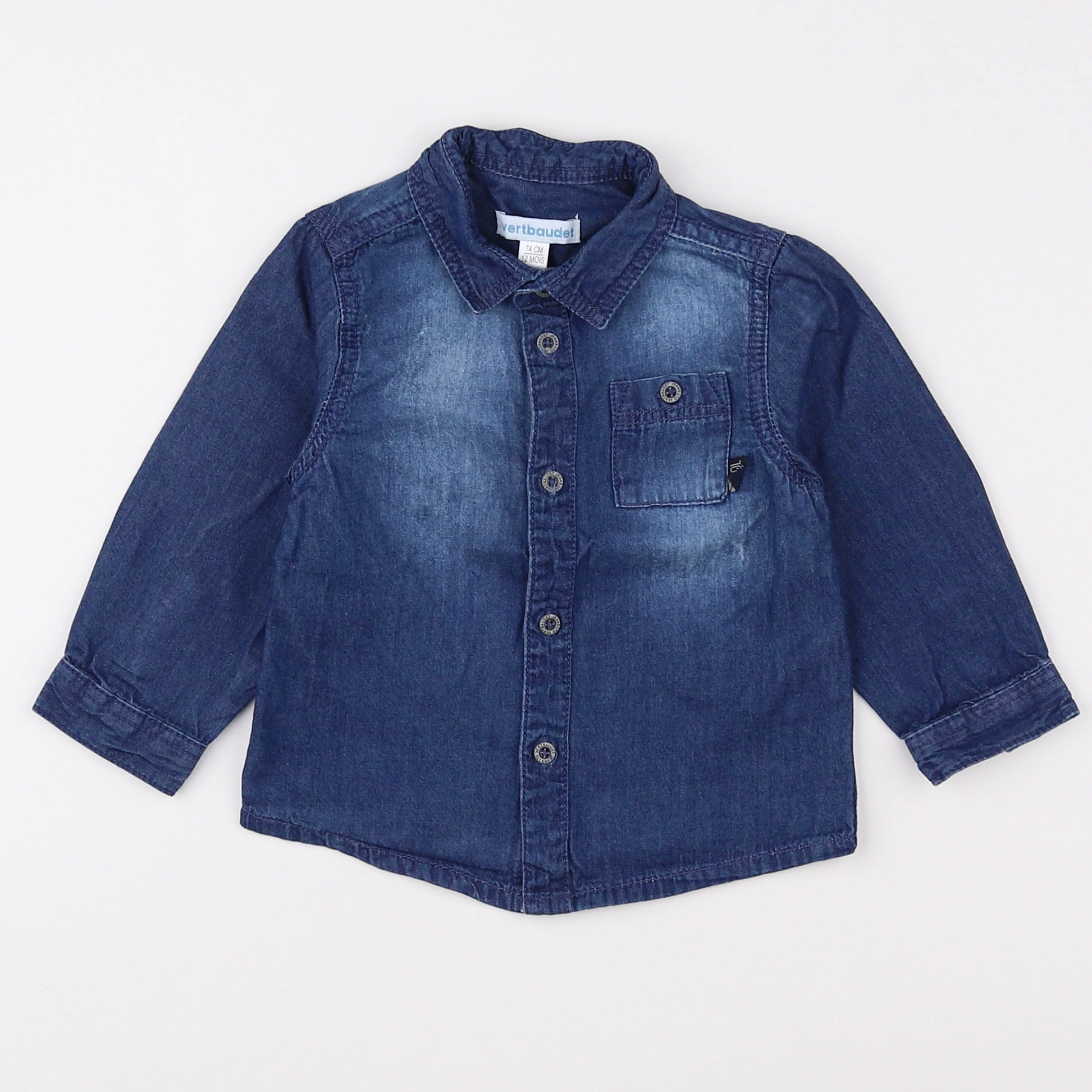 Vertbaudet - chemise bleu - 12 mois