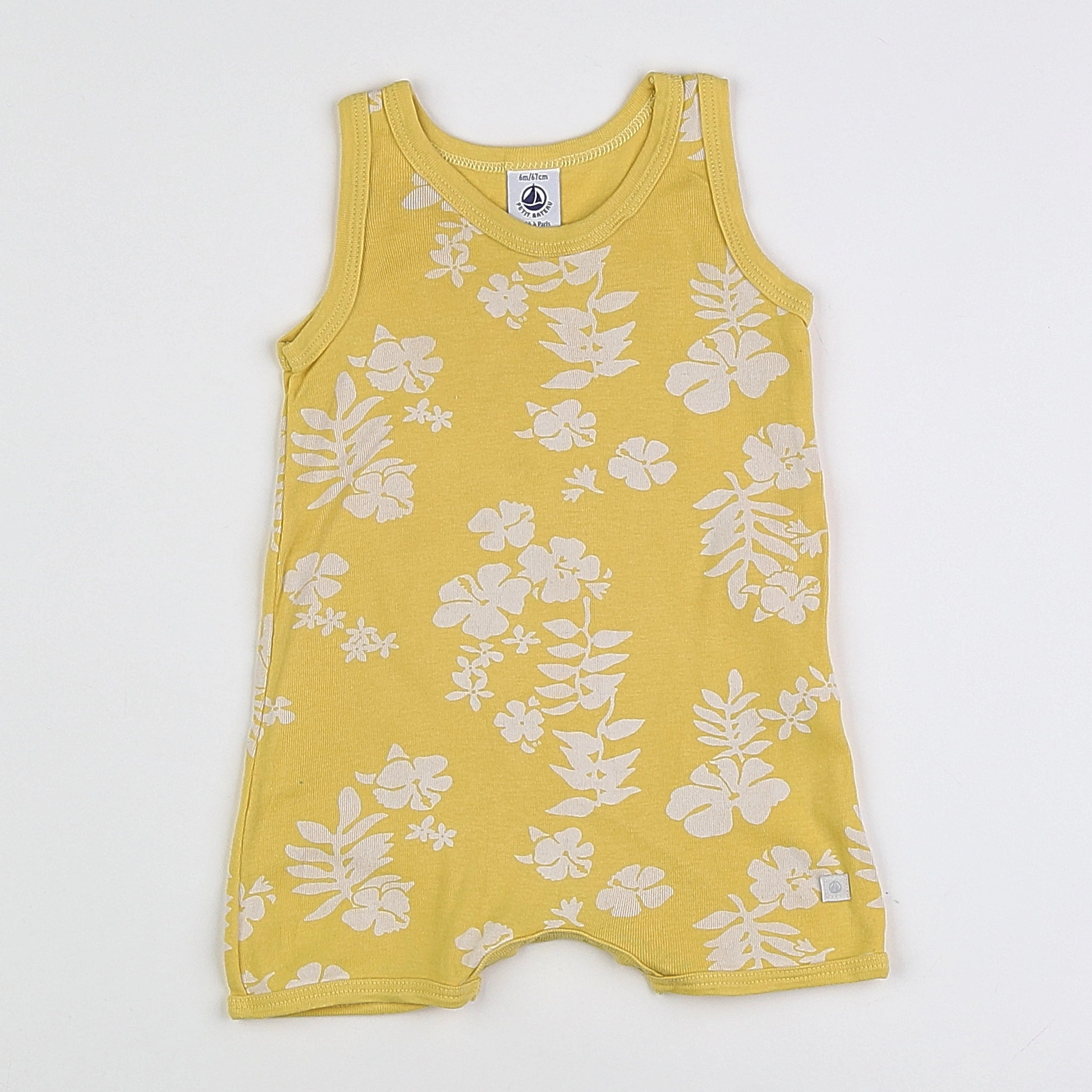 Petit Bateau - pyjama coton jaune, blanc - 6 mois