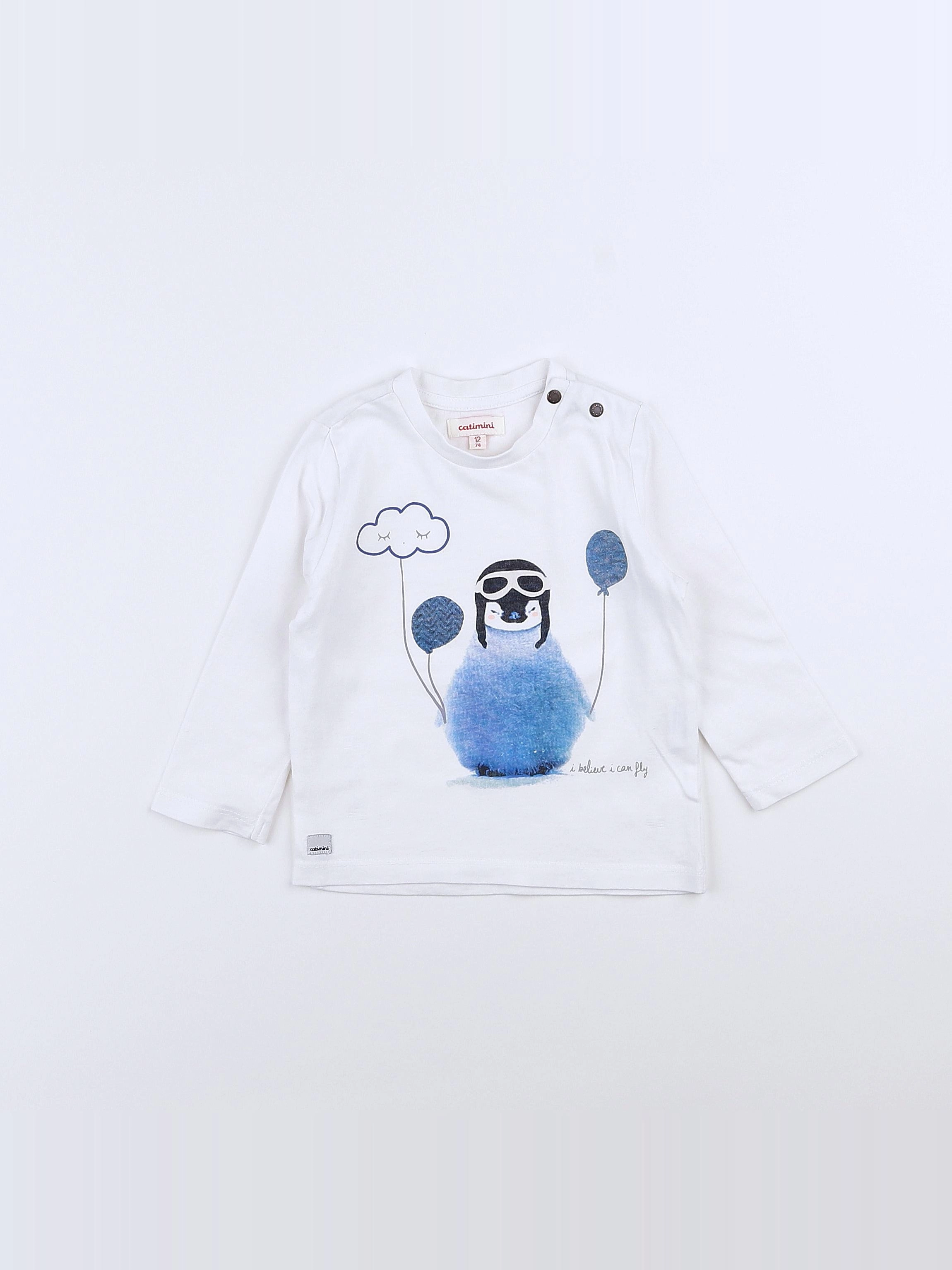Catimini - tee-shirt blanc, bleu - 12 mois