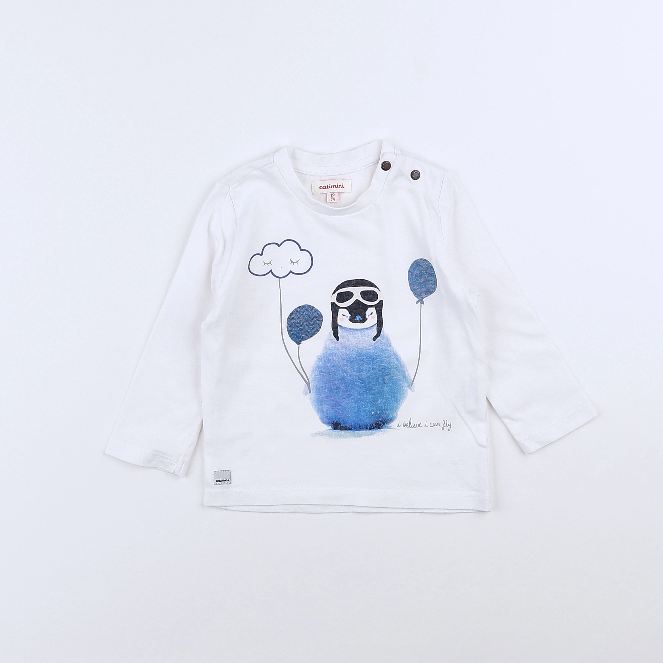 Catimini - tee-shirt blanc, bleu - 12 mois
