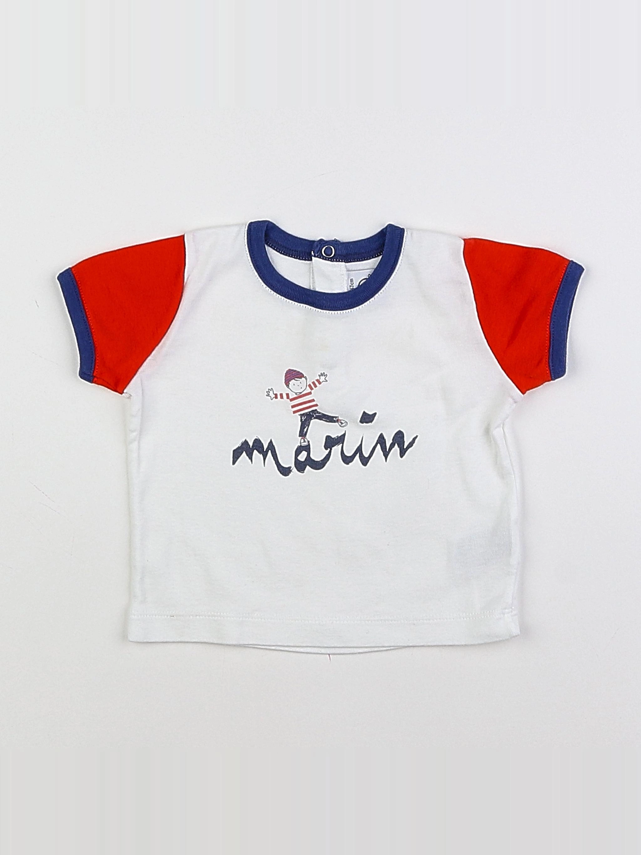 Petit Bateau - tee-shirt blanc, bleu, rouge - 6 mois