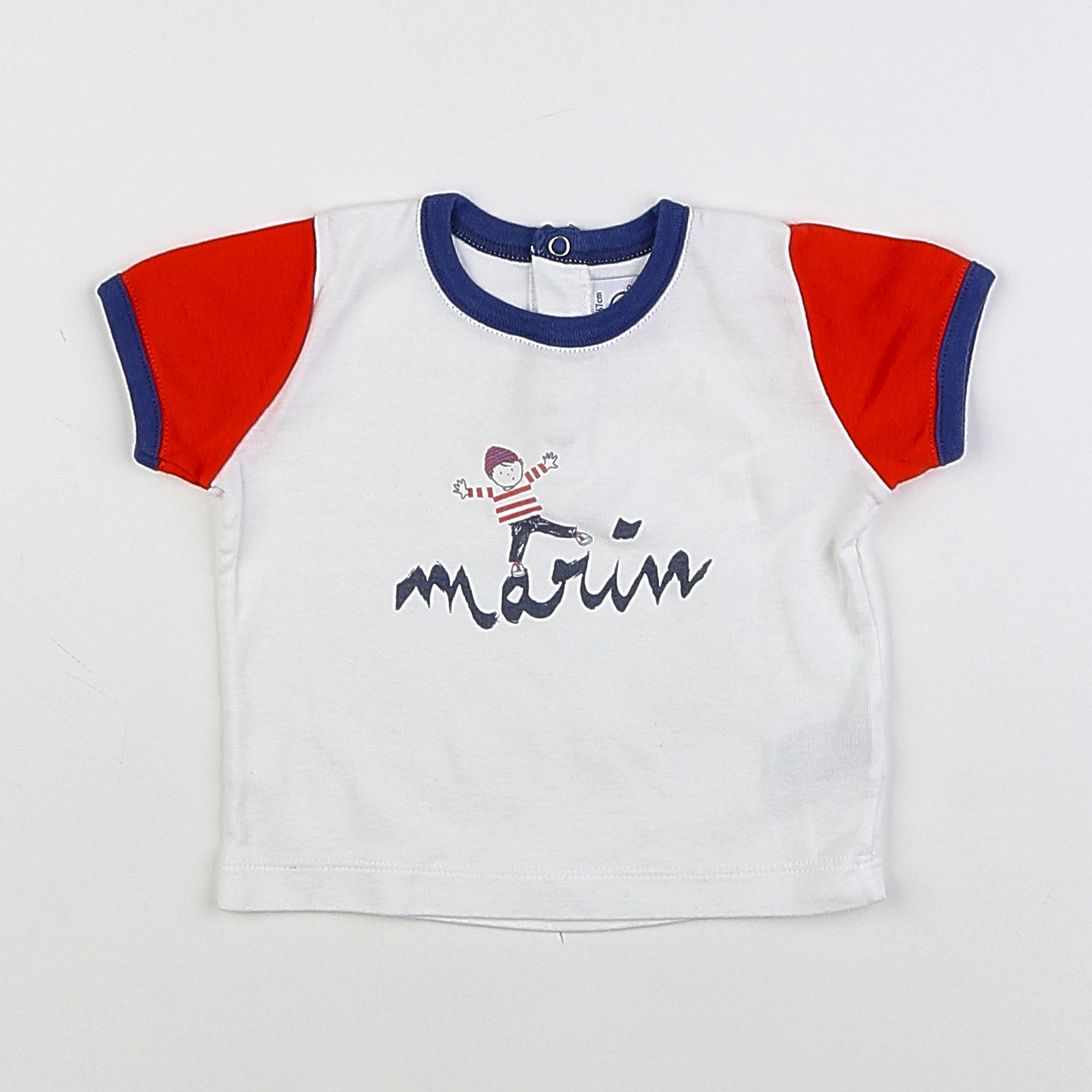 Petit Bateau - tee-shirt blanc, bleu, rouge - 6 mois