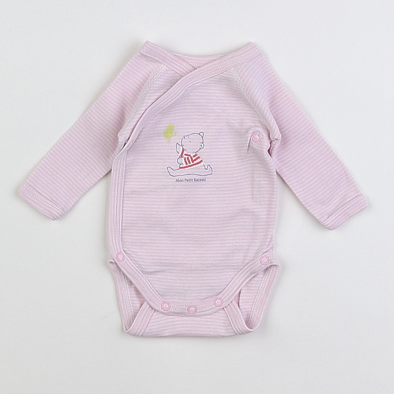 Petit Bateau - body blanc, rose - 0 mois