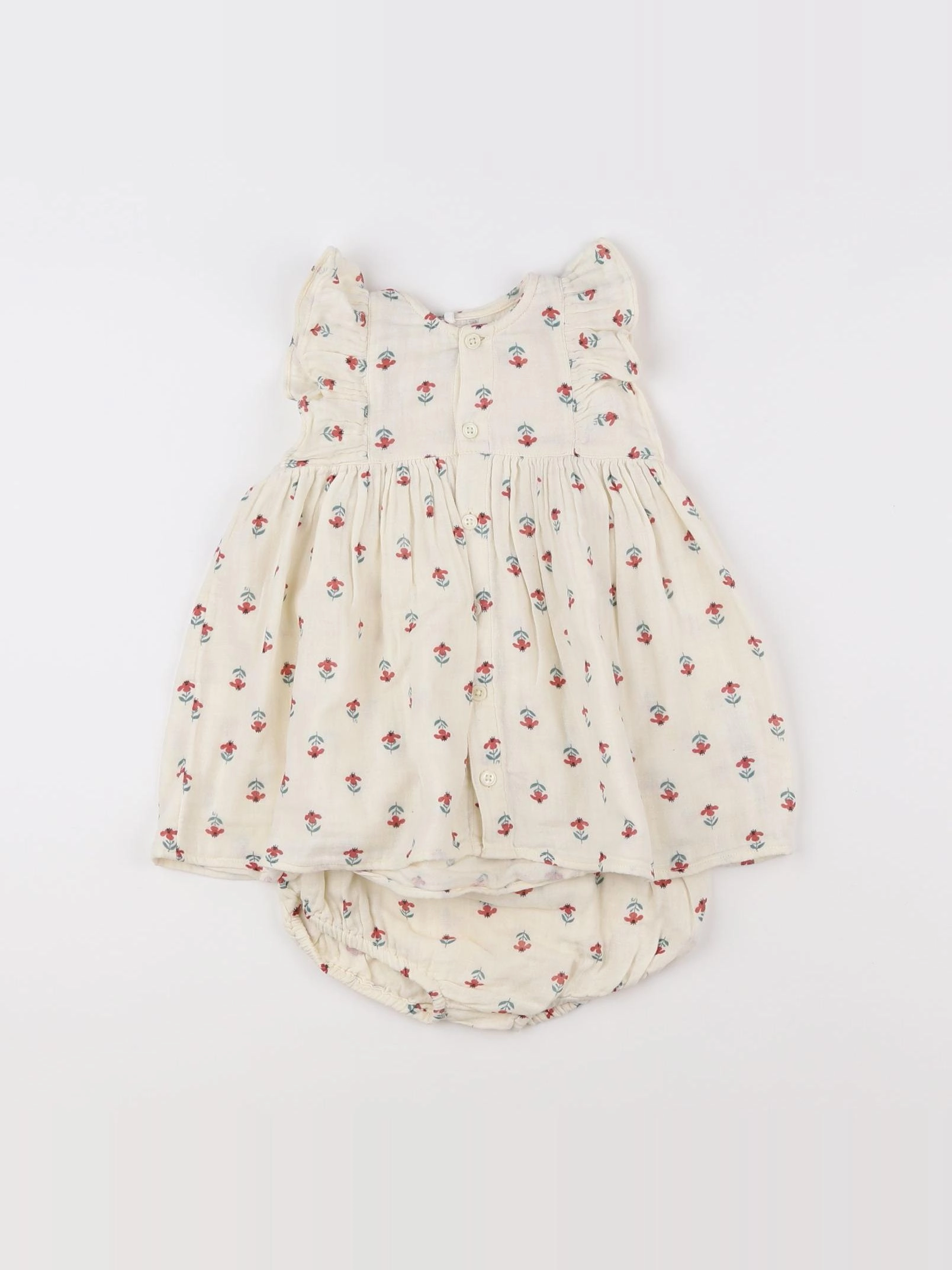 Petit Bateau - robe beige, rouge, vert - 12 mois