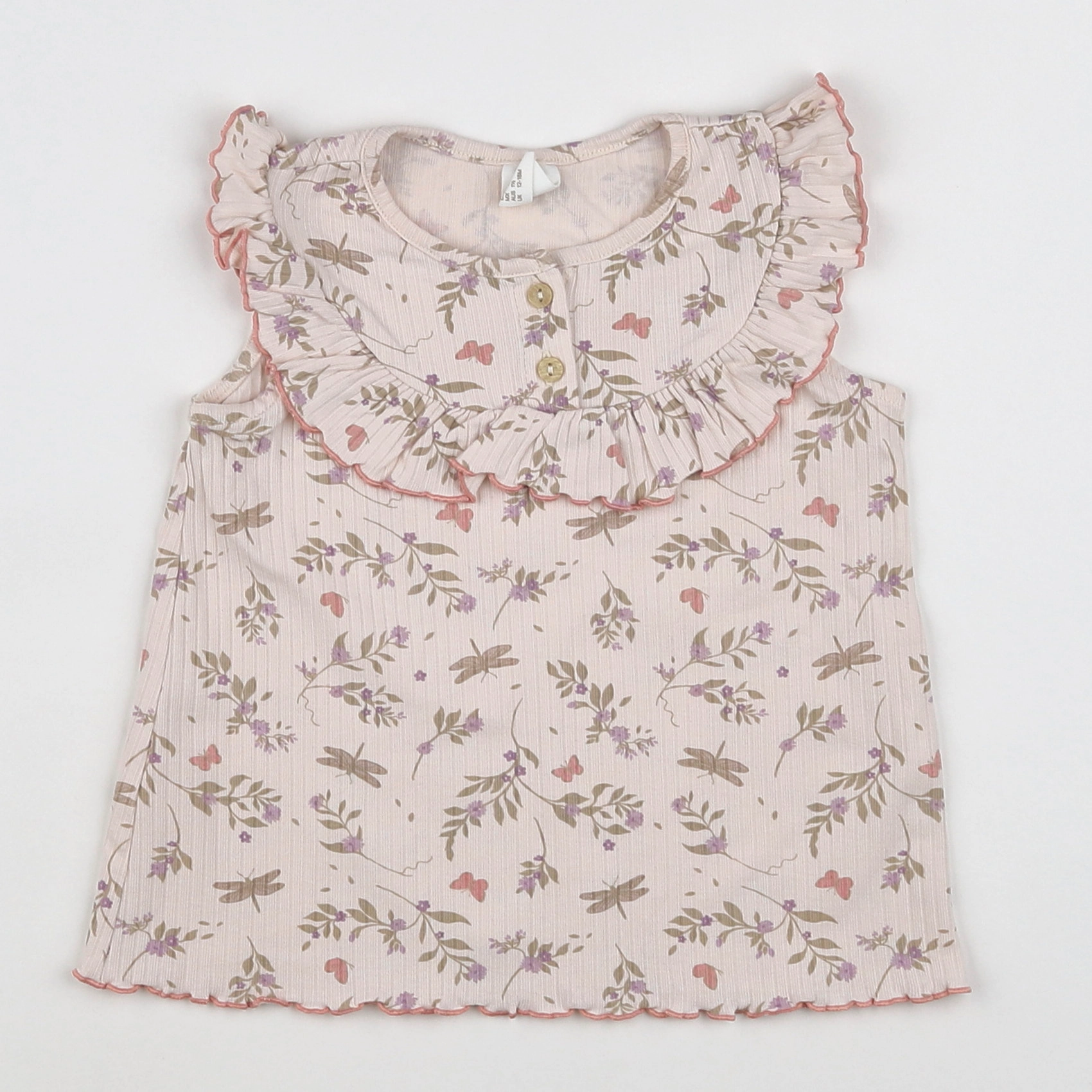 H&M - tee-shirt beige, rose - 12/18 mois