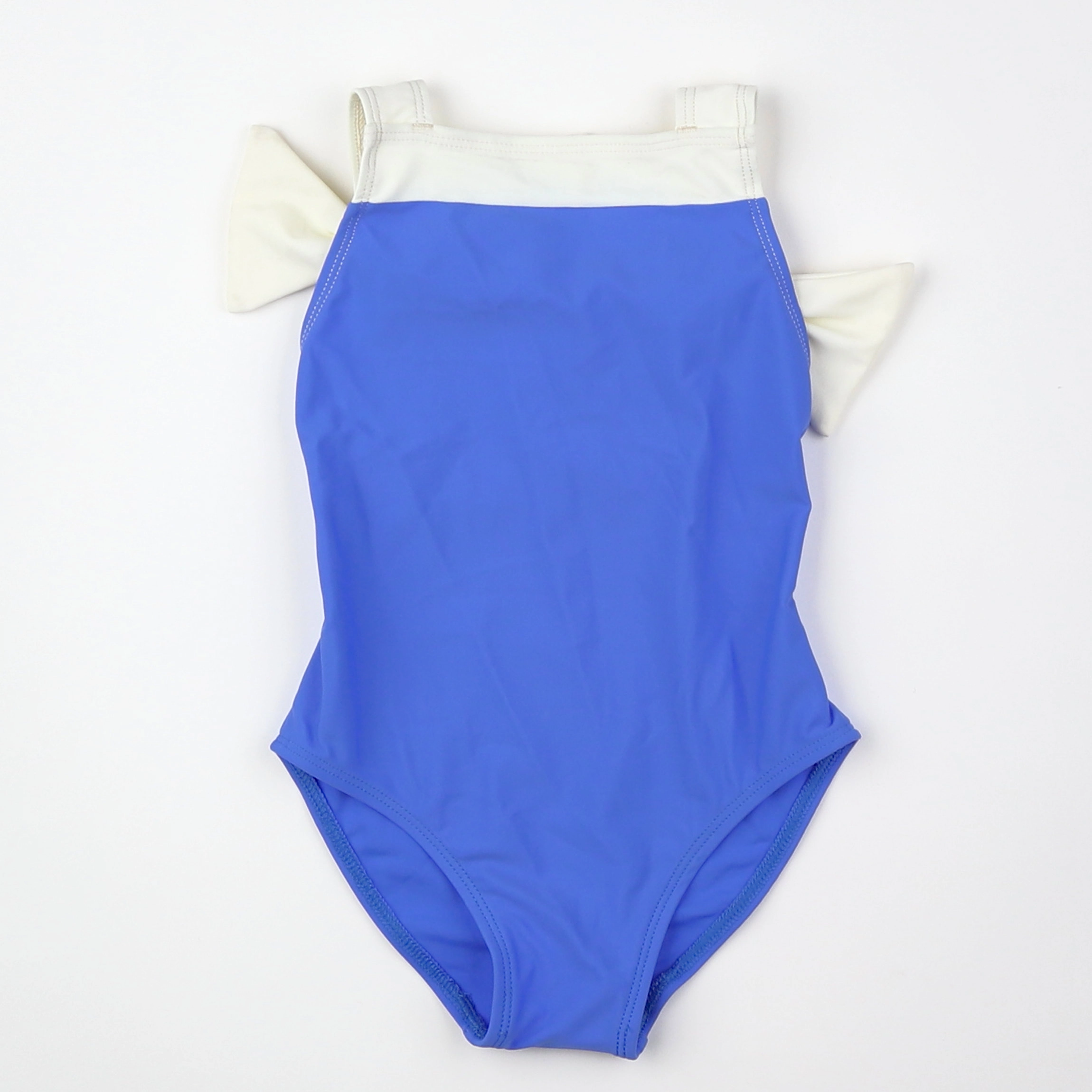 Canopea - maillot de bain bleu, blanc nœuds au dos (neuf) - 1/2 ans