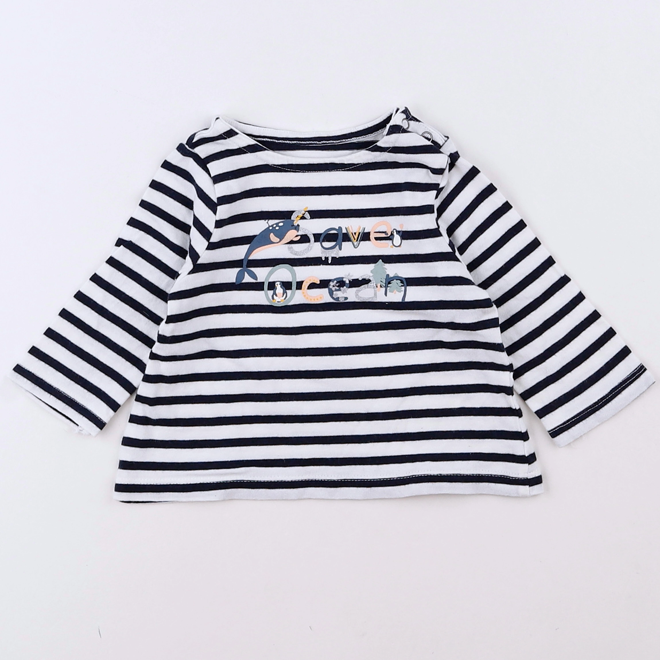 Vertbaudet - tee-shirt blanc, noir - 3 mois