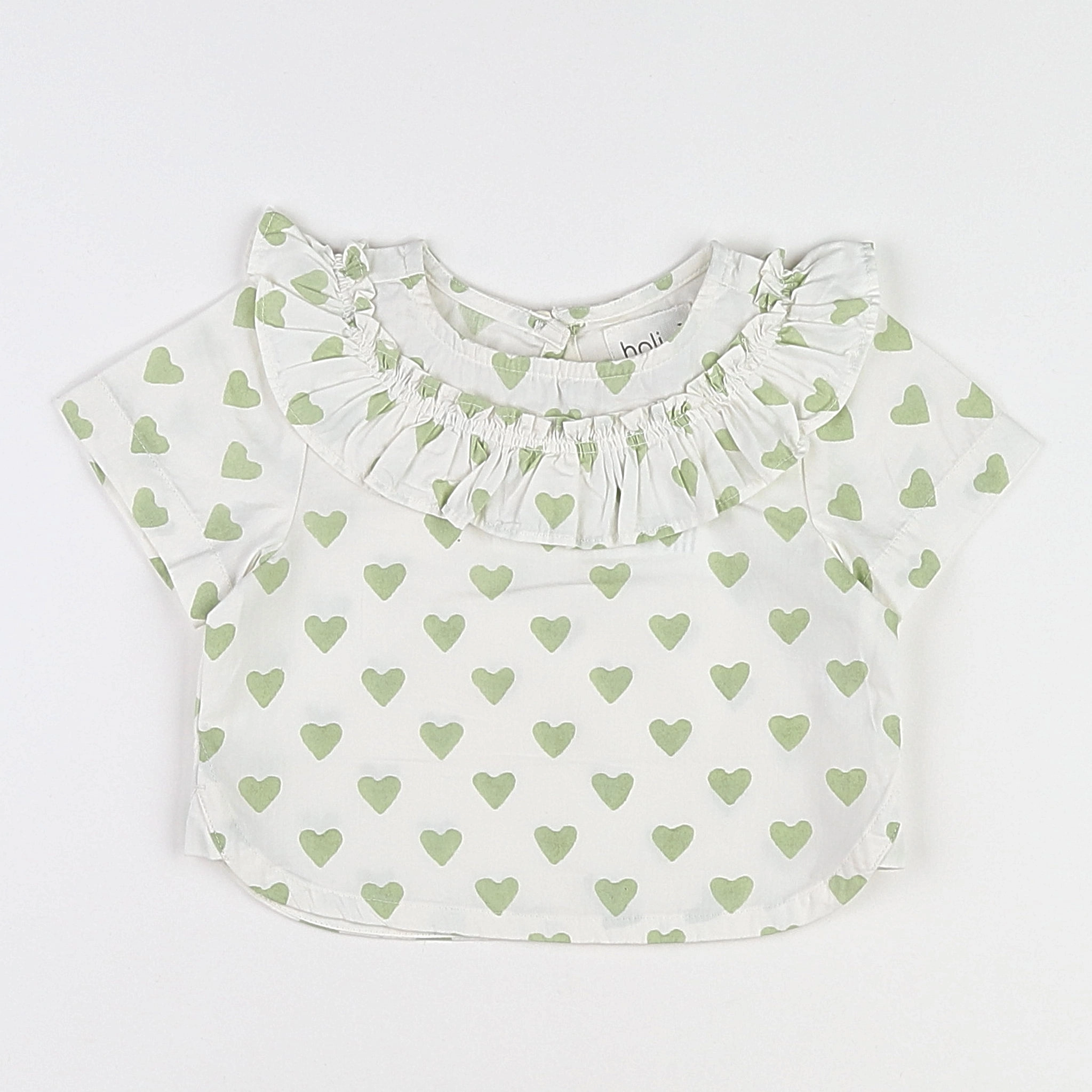 Holi & Love - blouse n°2 blanc,vert (neuf) - 12/18 mois