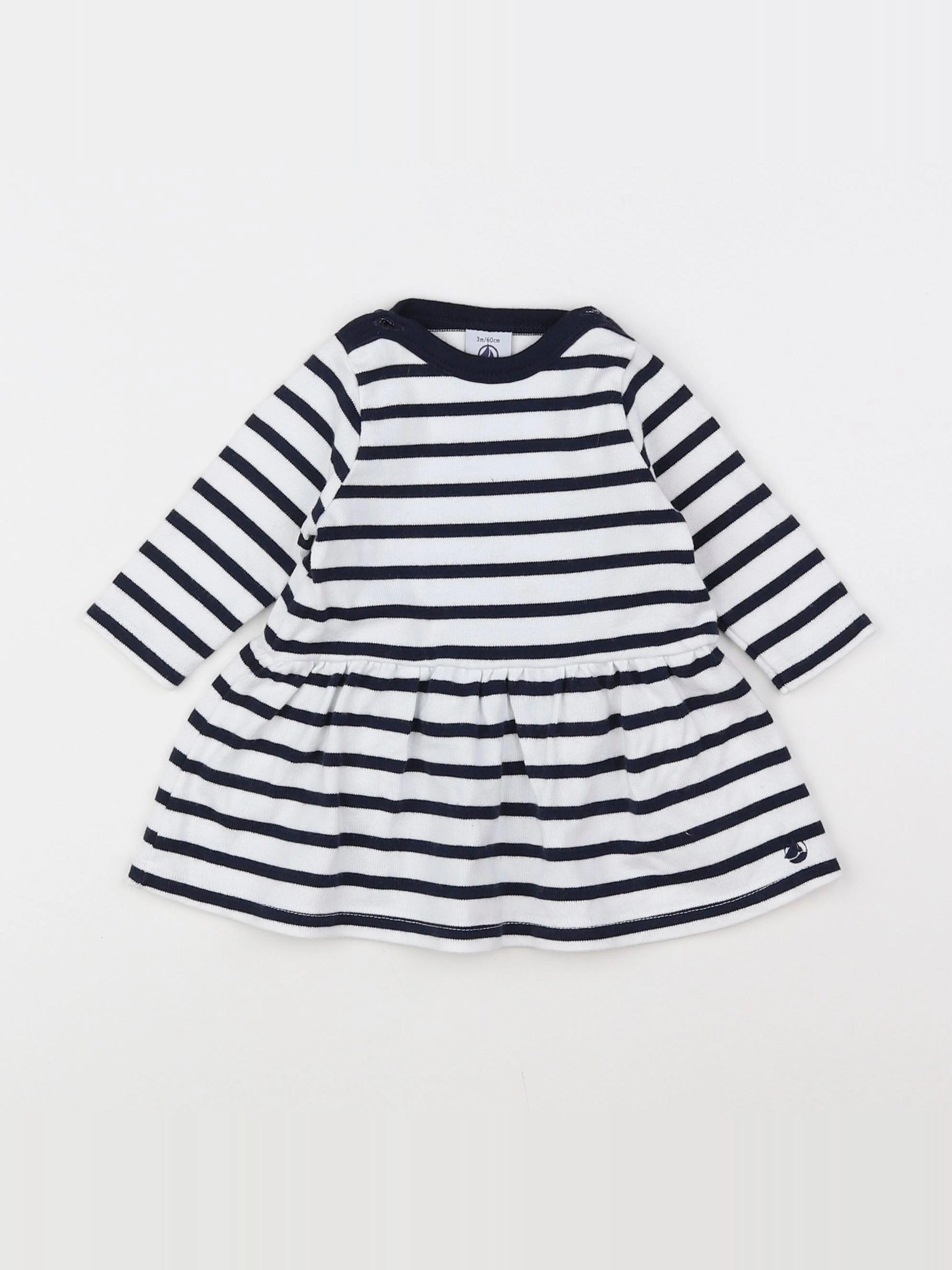 Petit Bateau - robe blanc, bleu - 3 mois