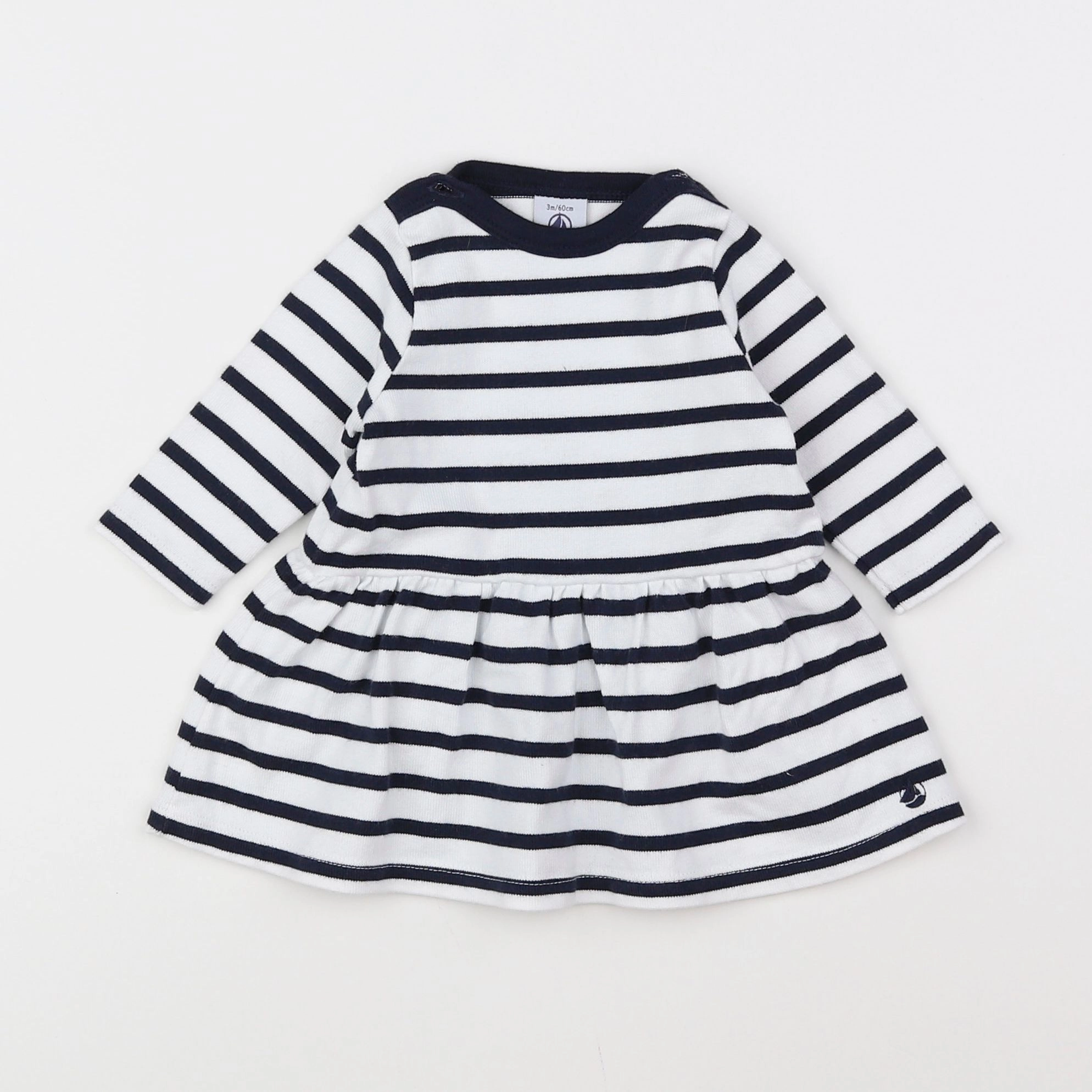 Petit Bateau - robe blanc, bleu - 3 mois