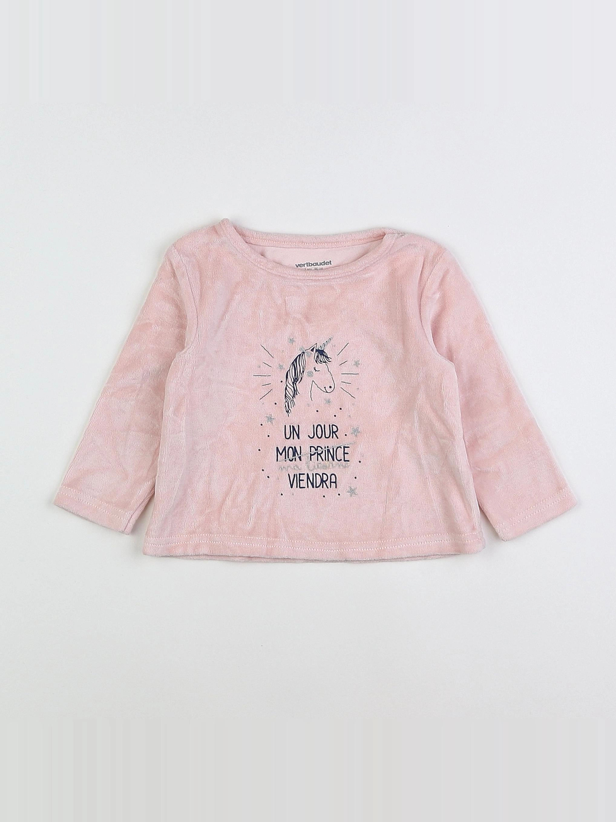 Vertbaudet - pyjama velours rose - 2 ans