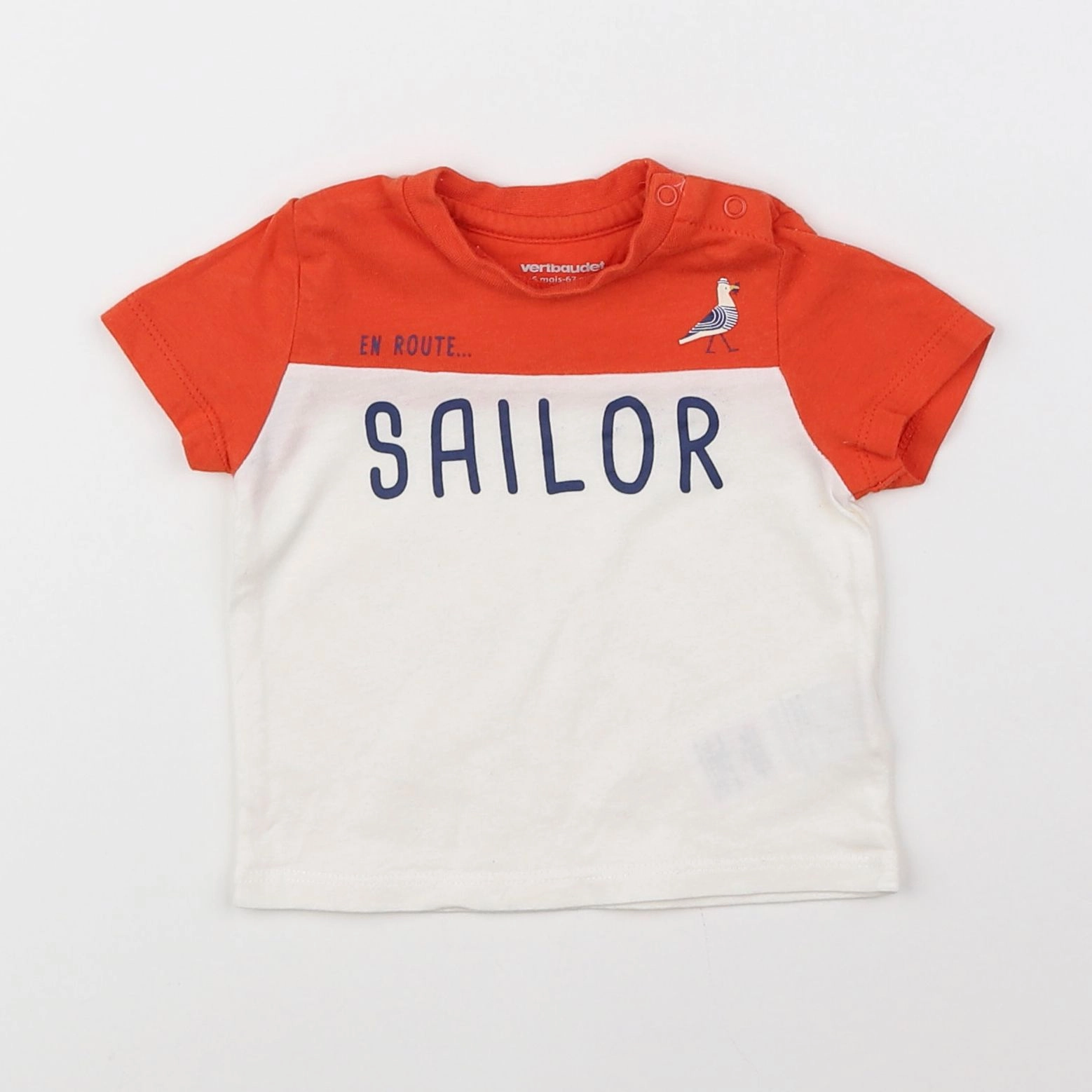 Vertbaudet - tee-shirt blanc, rouge - 6 mois