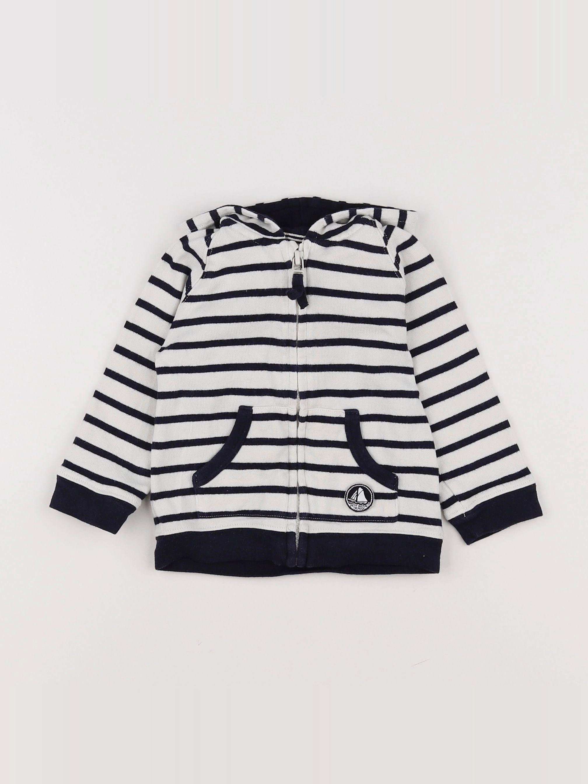 Petit Bateau - sweat blanc, bleu - 12 mois