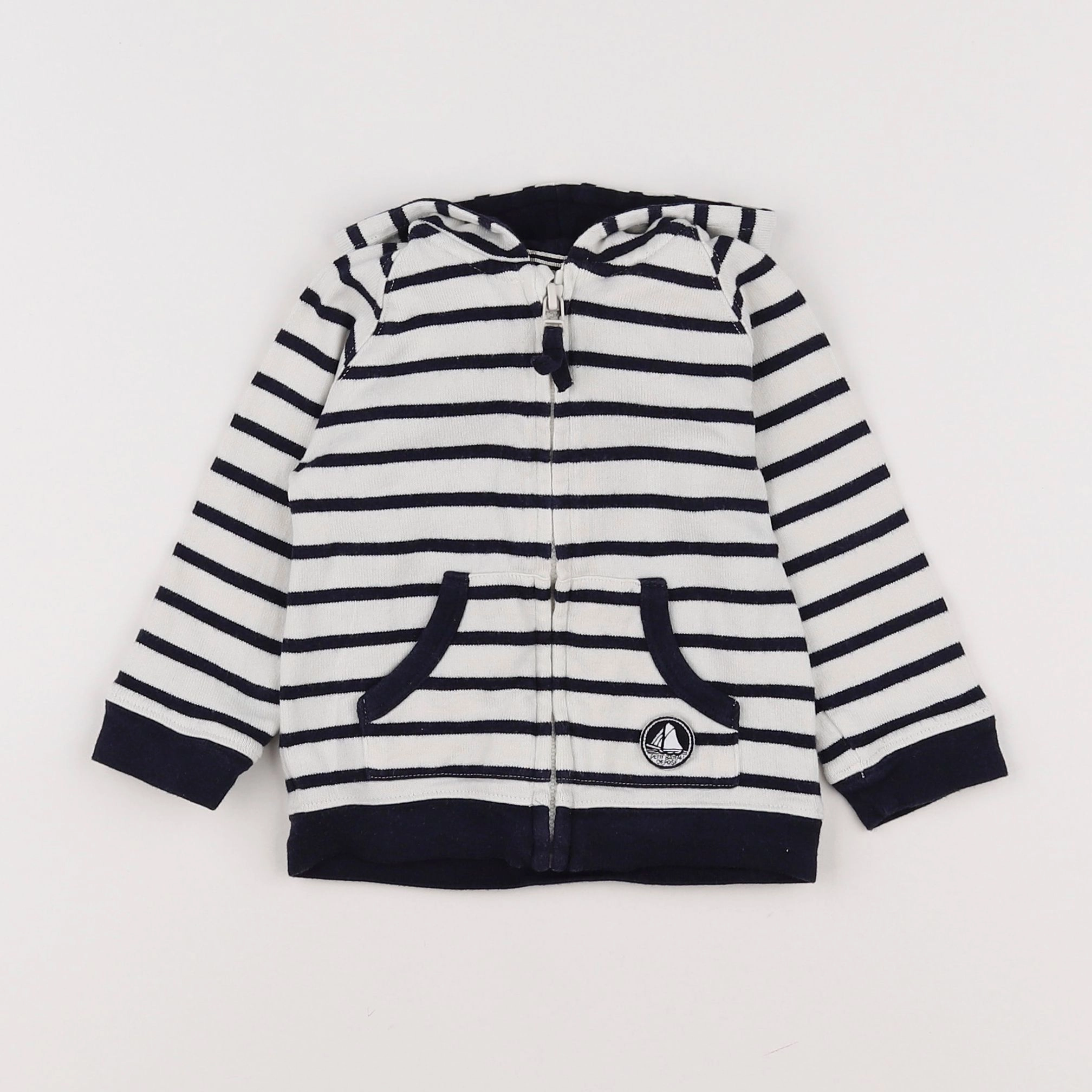 Petit Bateau - sweat blanc, bleu - 12 mois