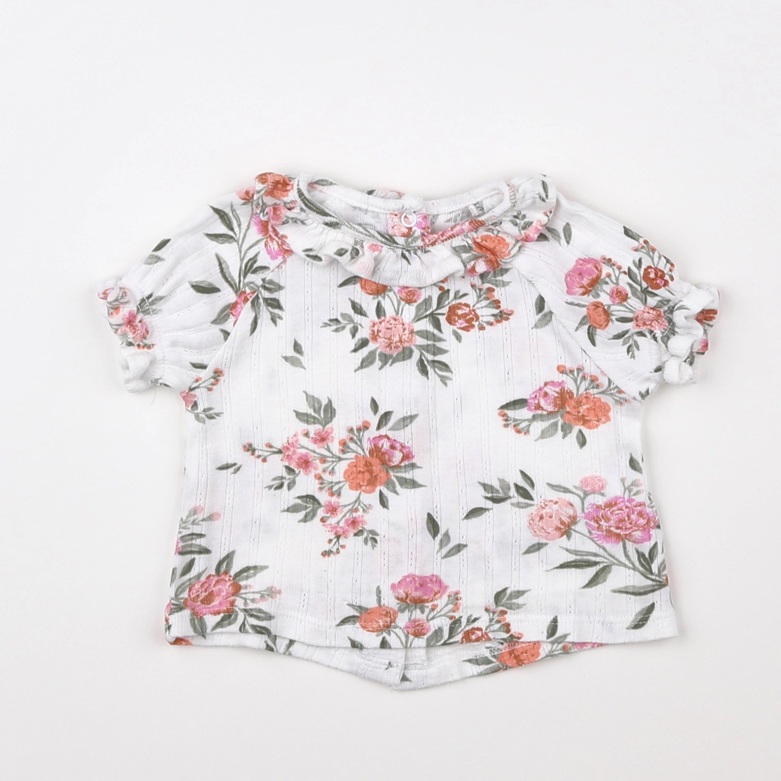 Vertbaudet - tee-shirt beige, vert, rose - 3 mois