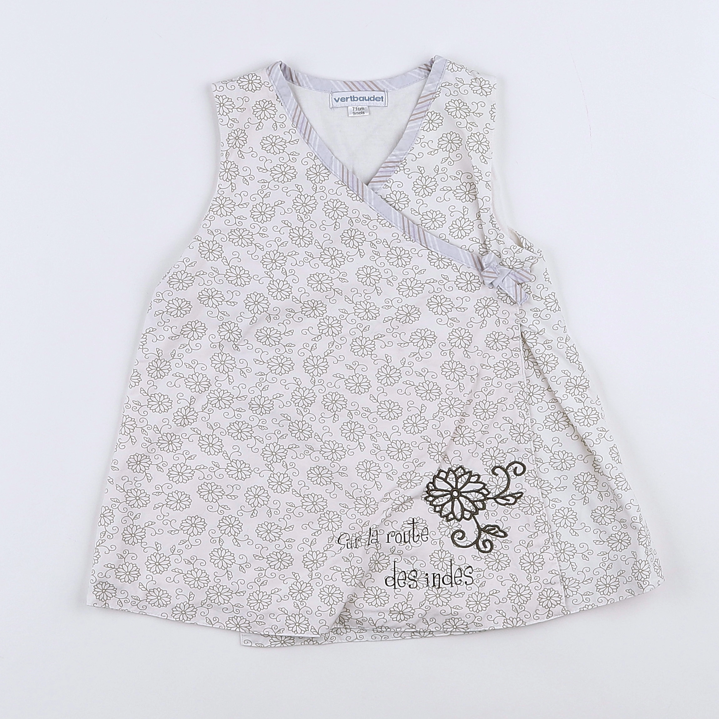 Vertbaudet - robe blanc, gris - 9 mois