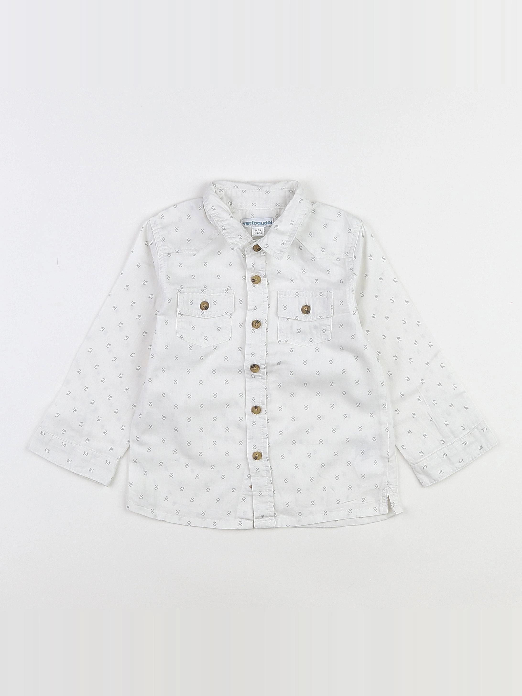 Vertbaudet - chemise blanc, gris - 2 ans