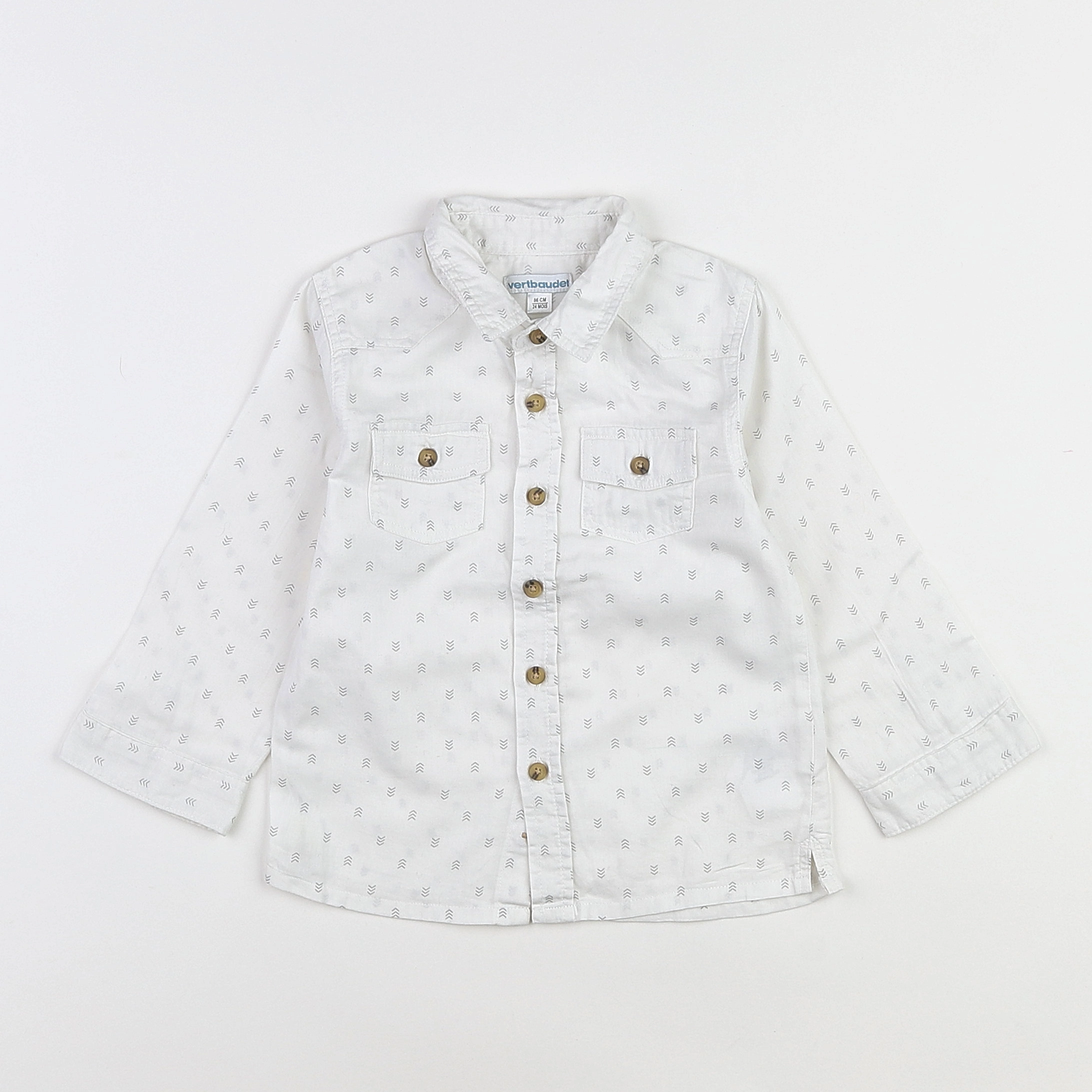 Vertbaudet - chemise blanc, gris - 2 ans