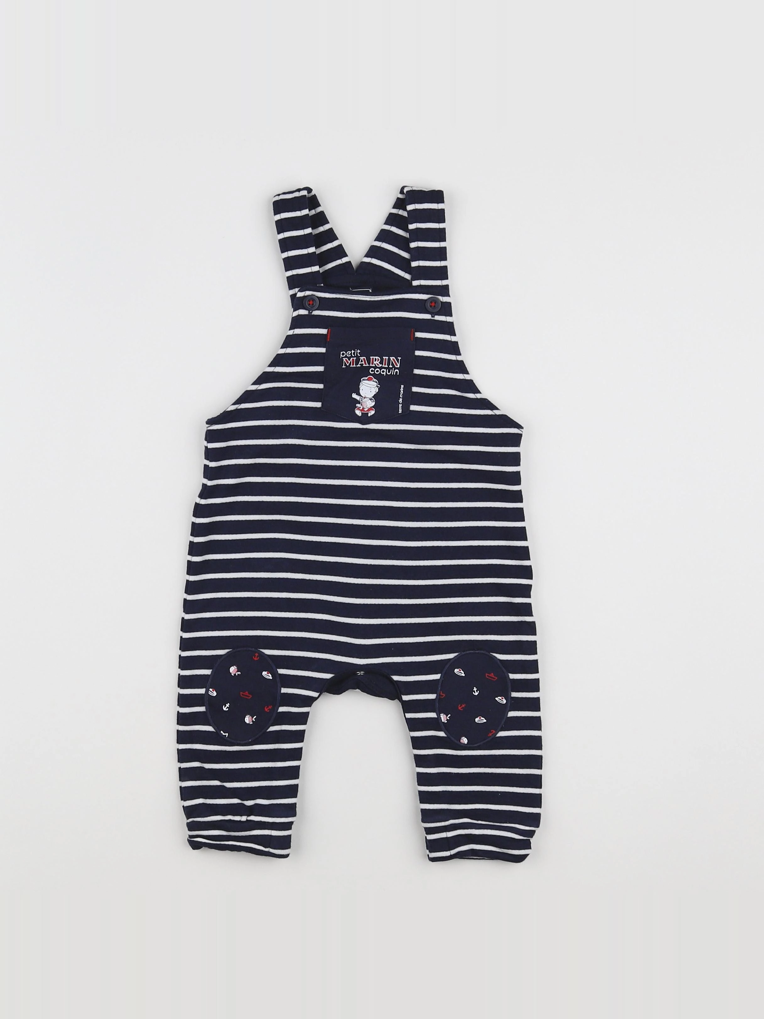 Terre de marins - salopette doublé bleu, blanc - 6 mois