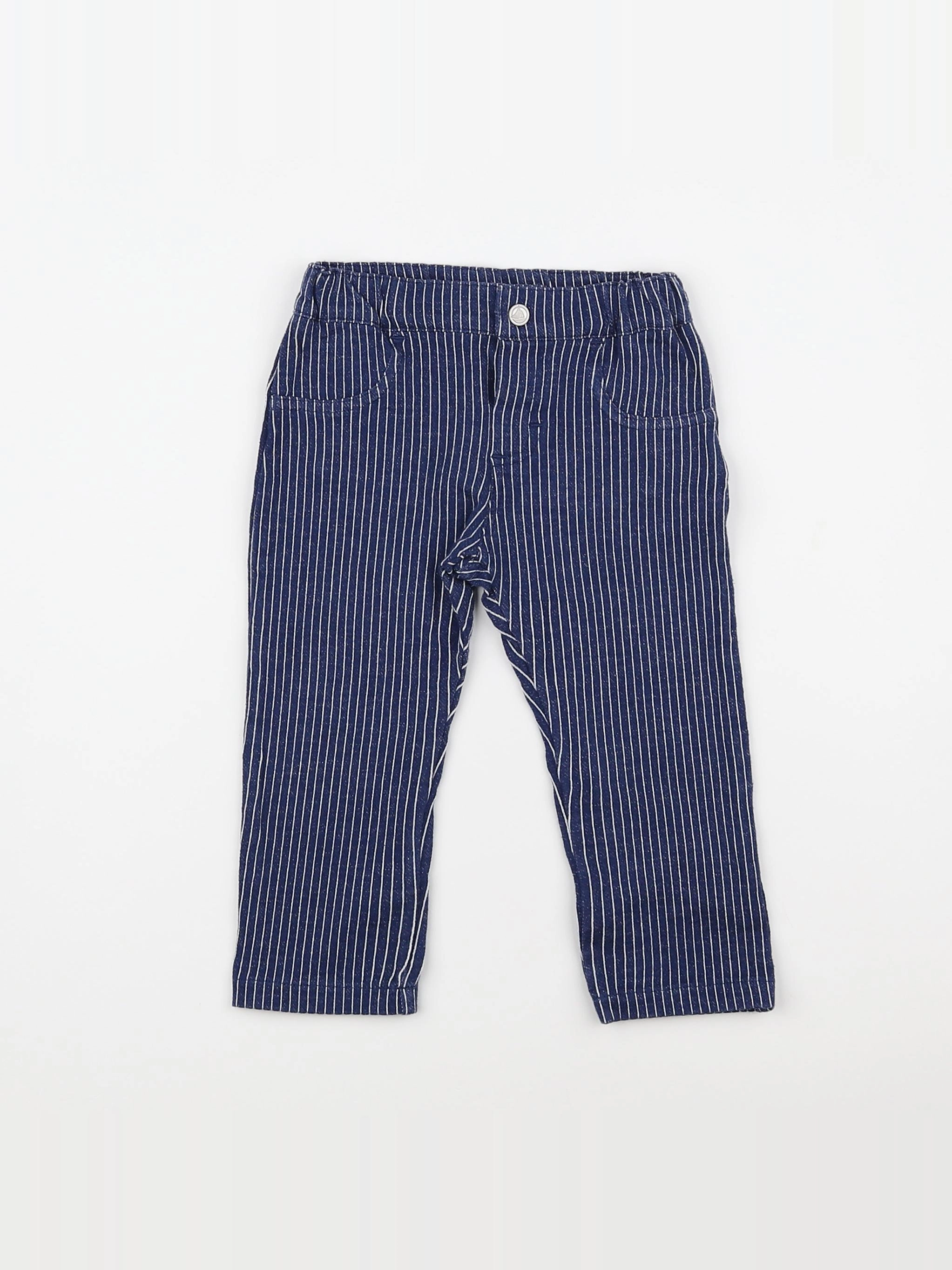 Petit Bateau - pantalon bleu, blanc - 12 mois