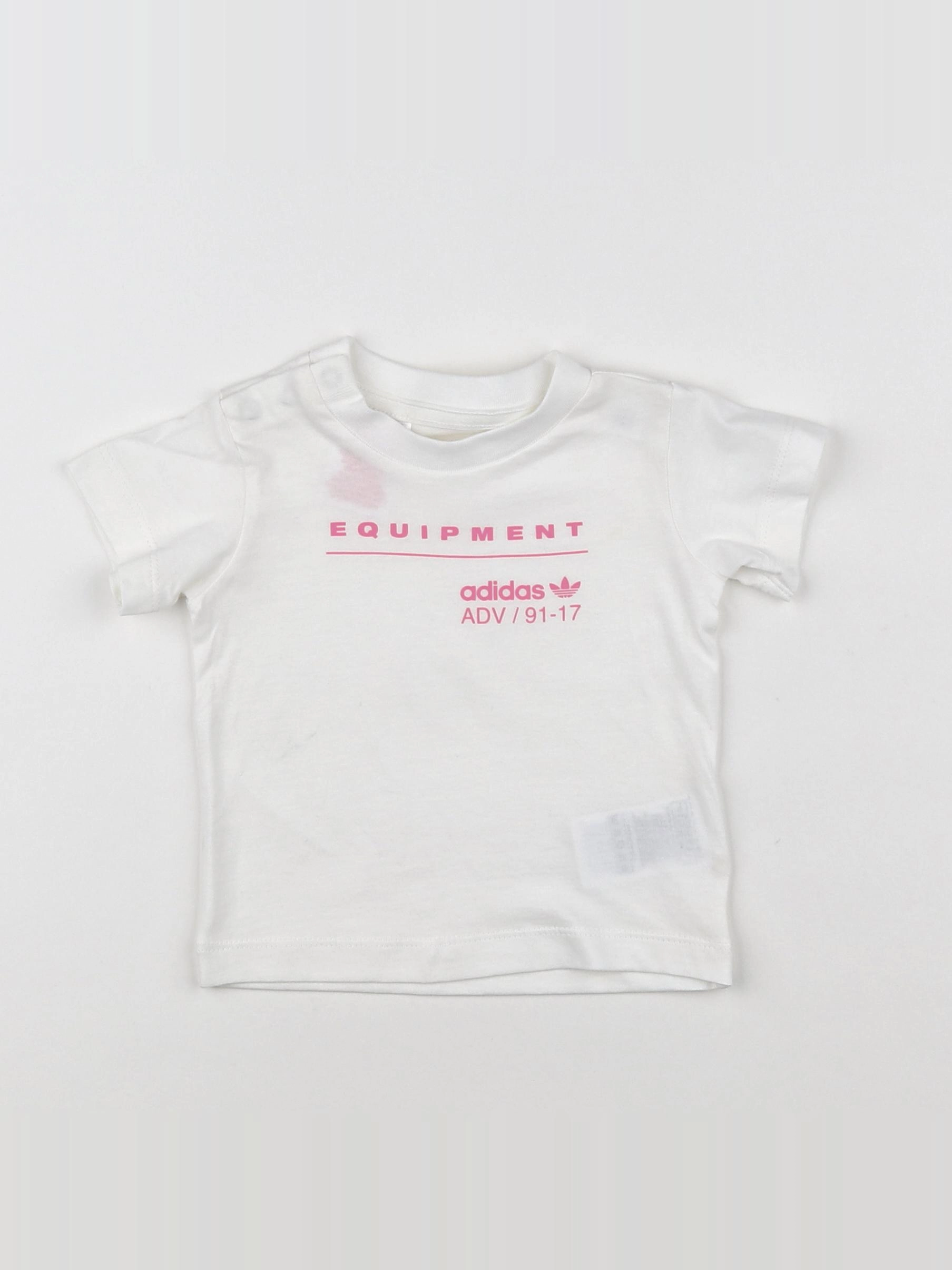Adidas - tee-shirt blanc, rose - 3/6 mois
