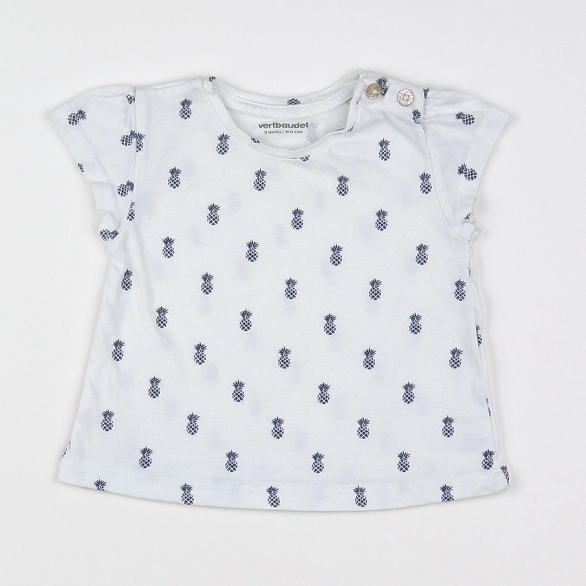 Vertbaudet - tee-shirt blanc, bleu - 3 mois