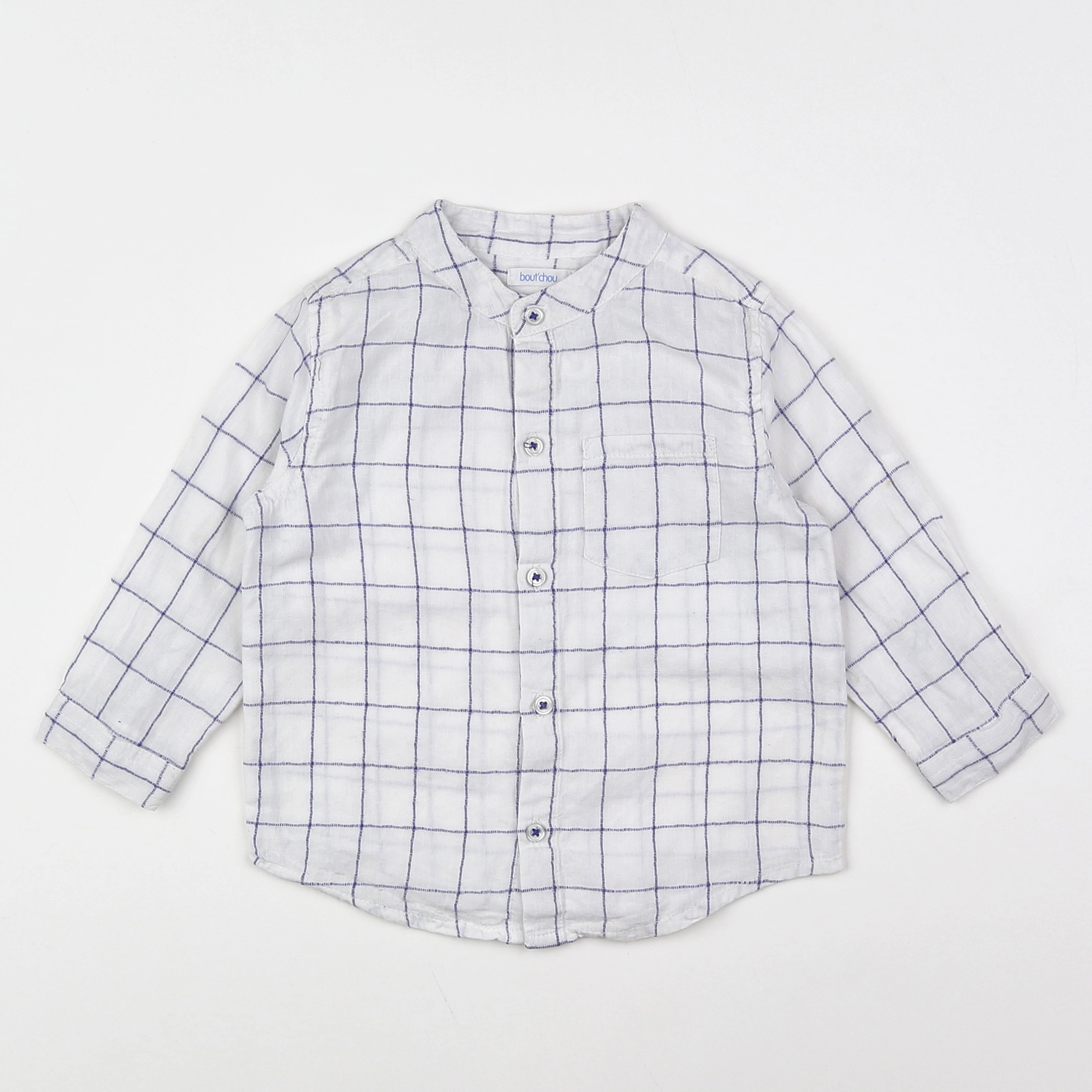Boutchou - chemise blanc, bleu - 12 mois