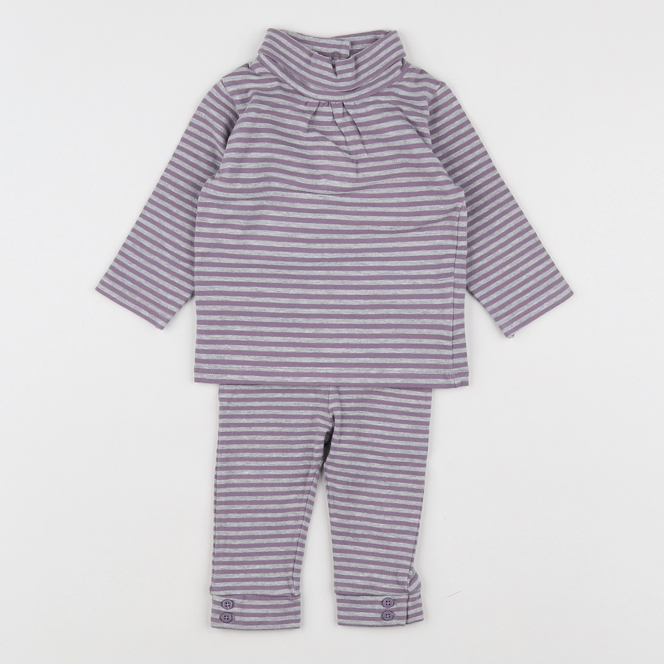 Vertbaudet - pyjama coton gris, violet - 6 mois