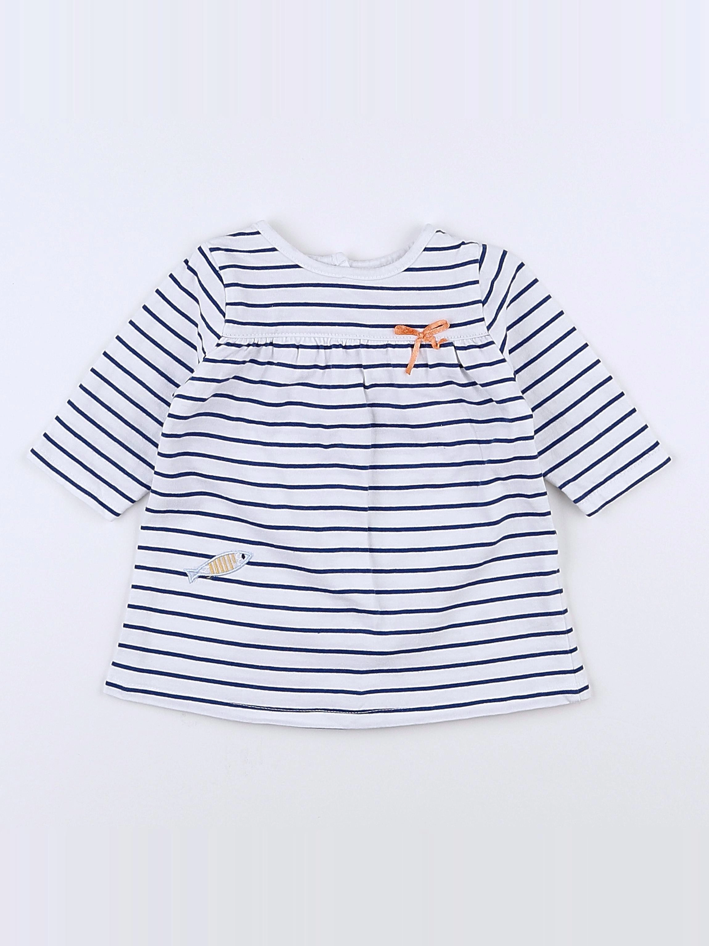 Vertbaudet - robe blanc, bleu - 3 mois