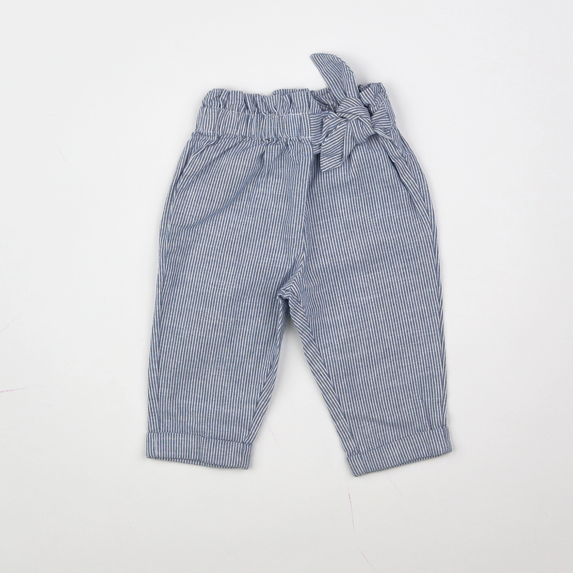 Vertbaudet - pantalon blanc, bleu - 6 mois