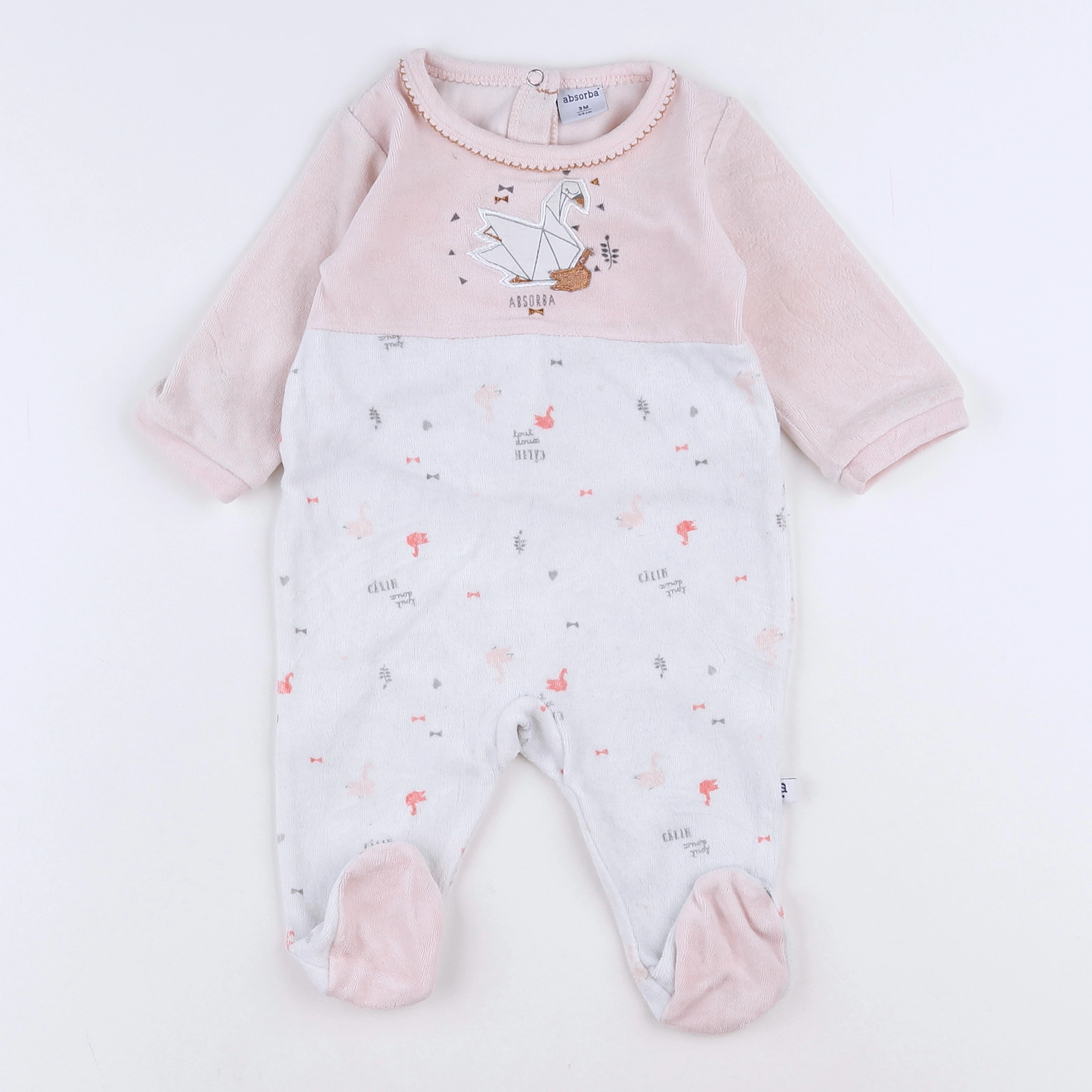 Absorba - pyjama velours blanc, rose - 3 mois