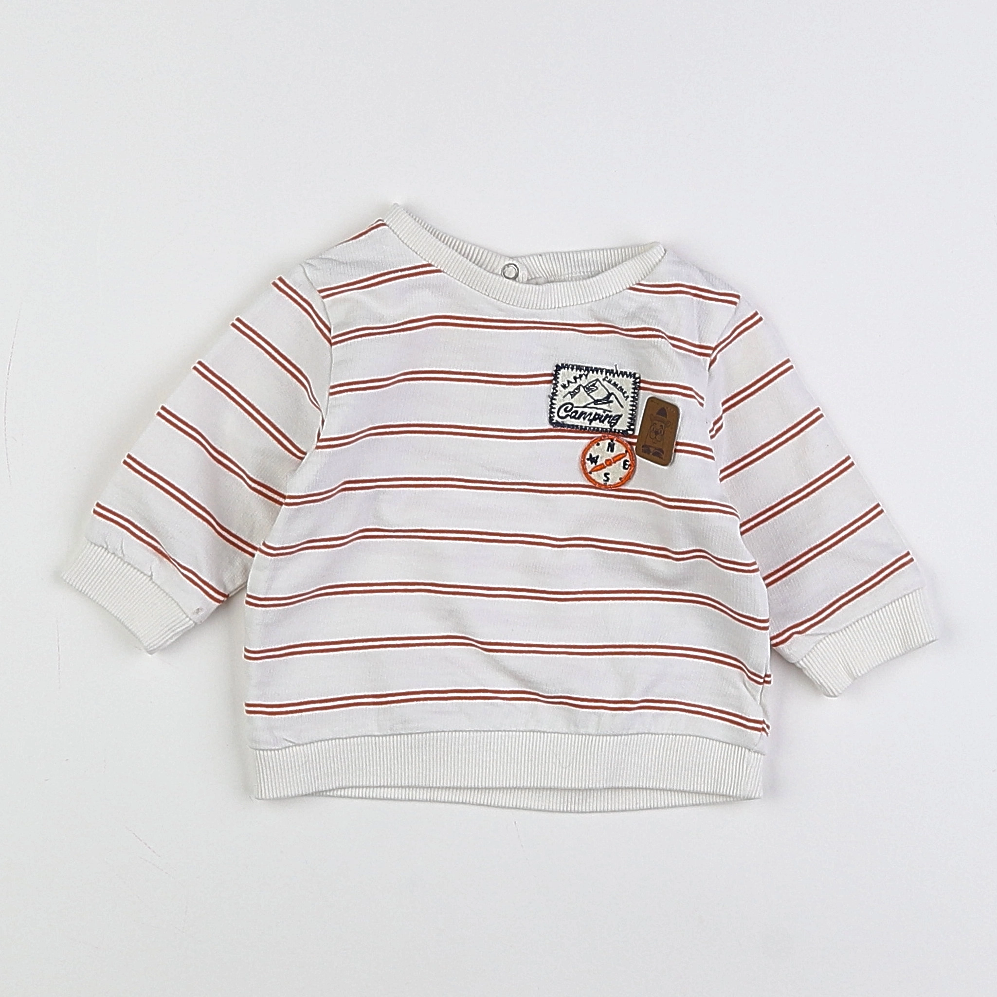 Vertbaudet - sweat blanc, marron - 3 mois